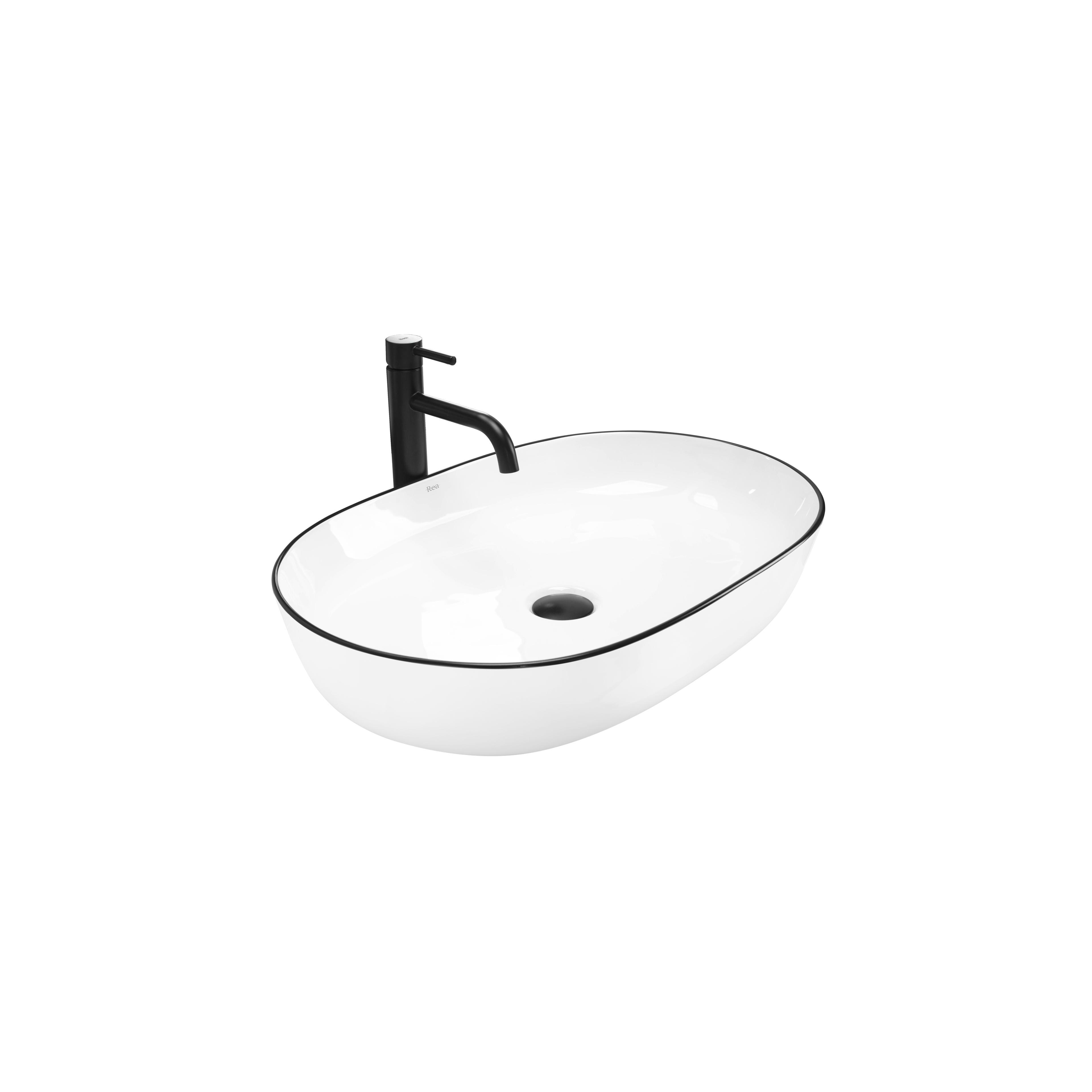 Lavoar ceramic pentru blat Rea CLEO white Black edge