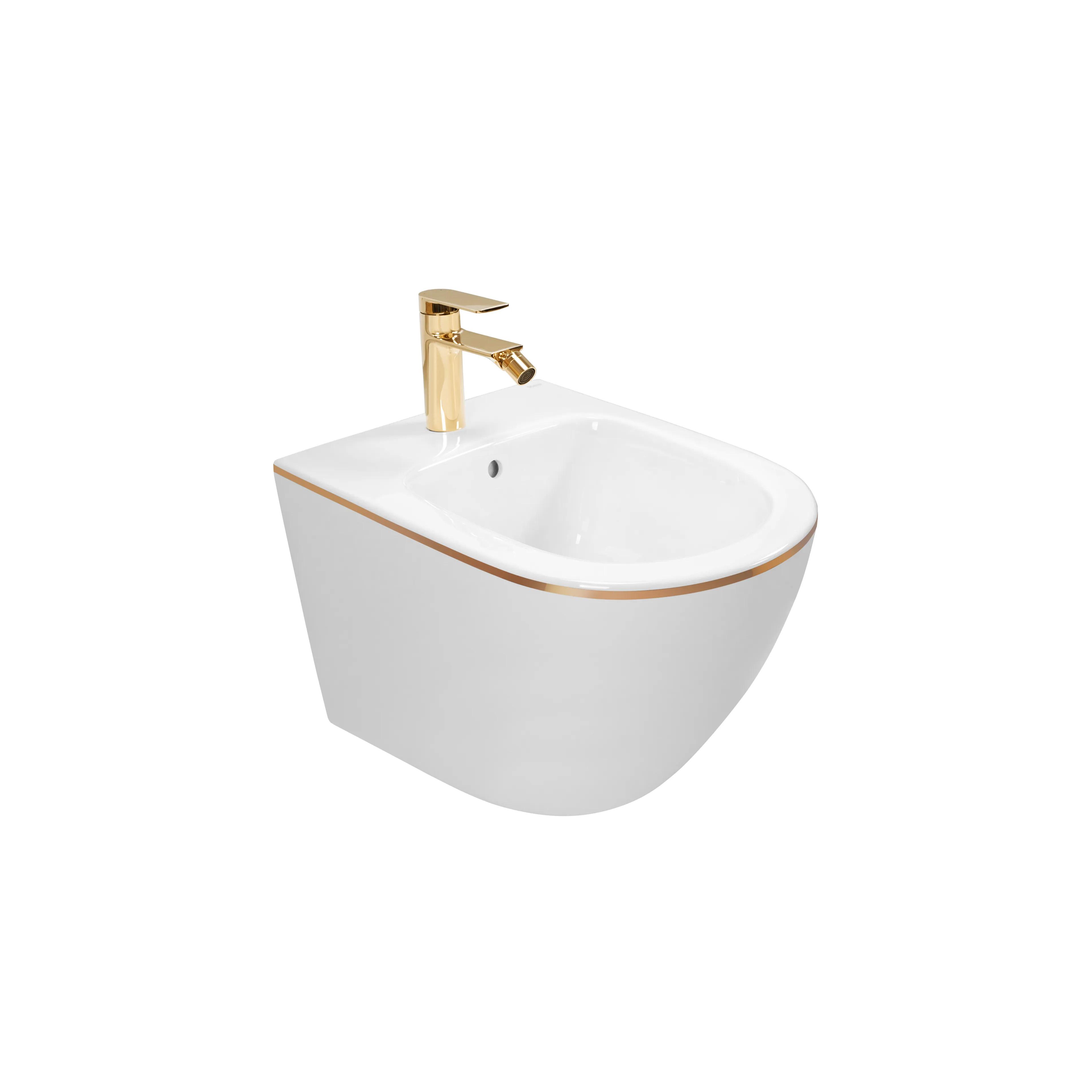 Bidet podwieszany Rea Carlo Mini White Gold Edge