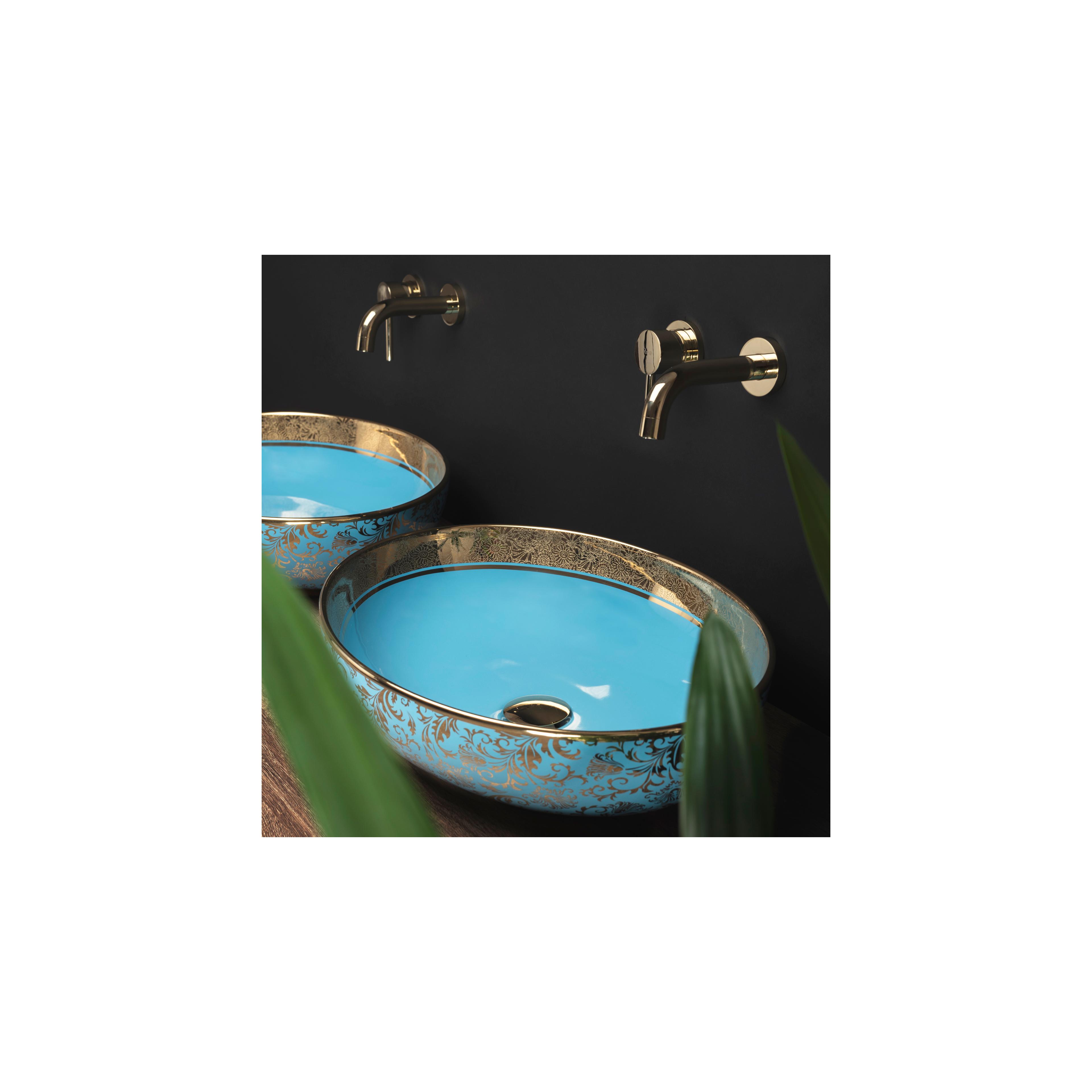 Lavatório de apoio Rea Margot Azul/Dourado