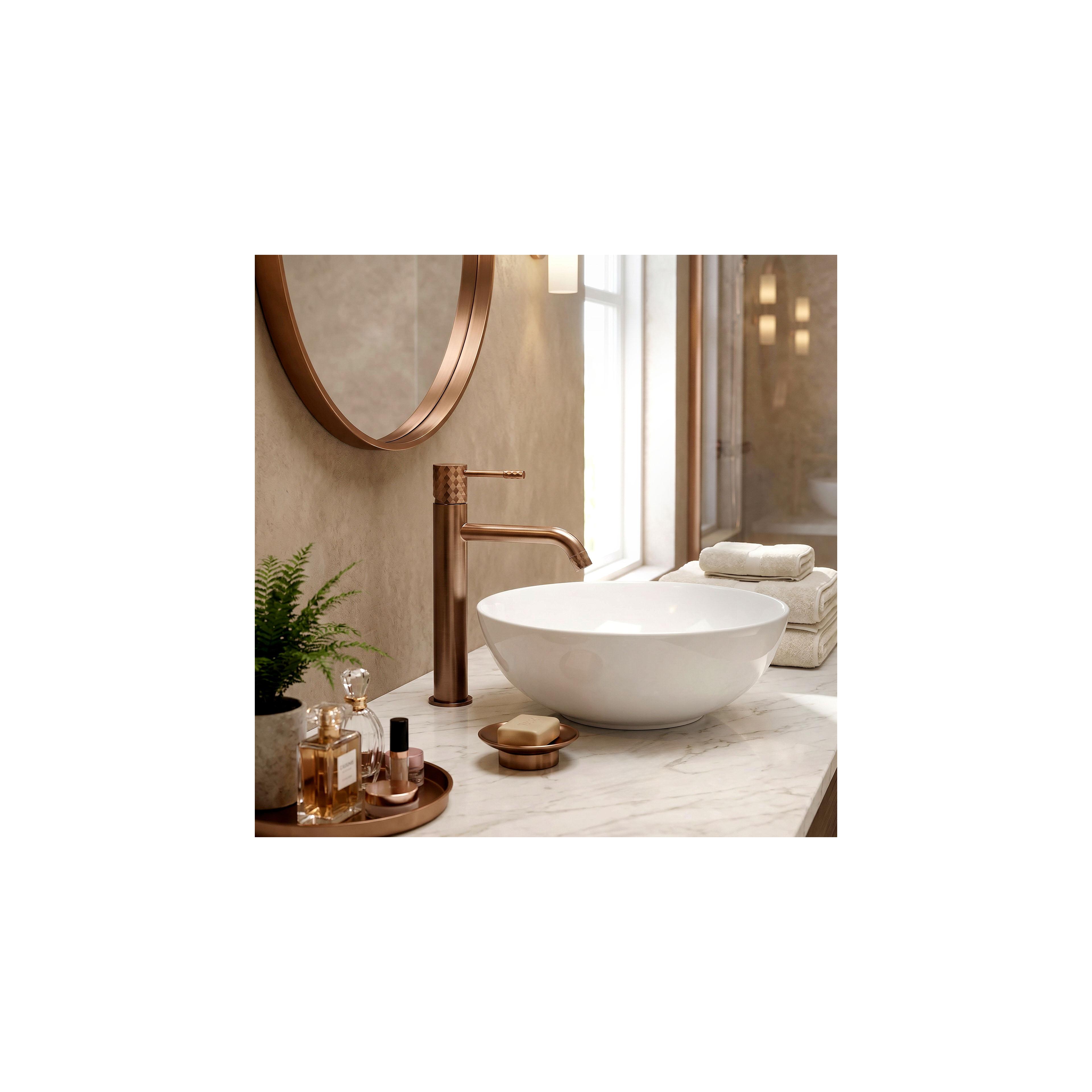 Baterie pentru lavoar Rea Lungo Diamond Brush Copper