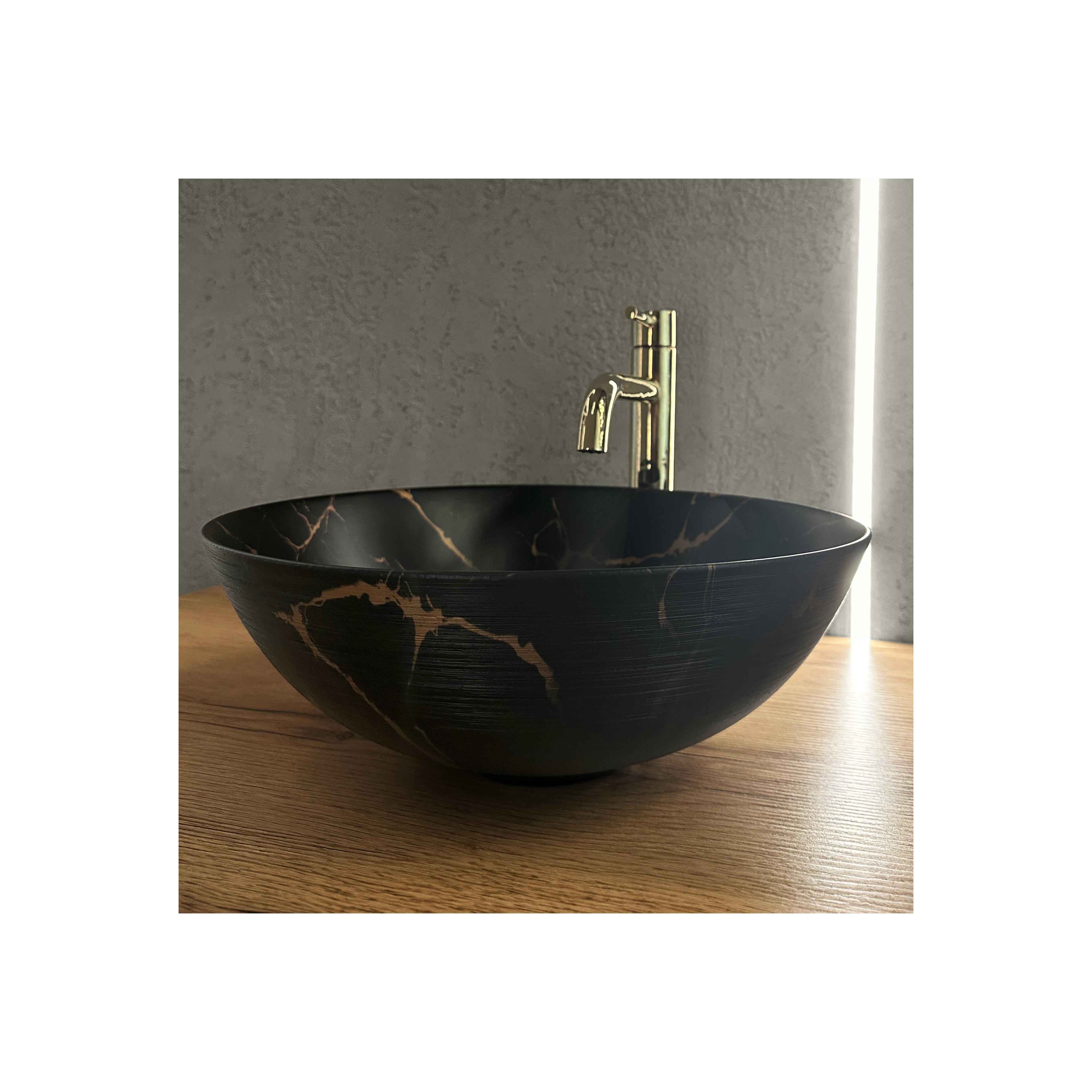 Ceramic Countertop Basin Rea Stella Black Marble Brush