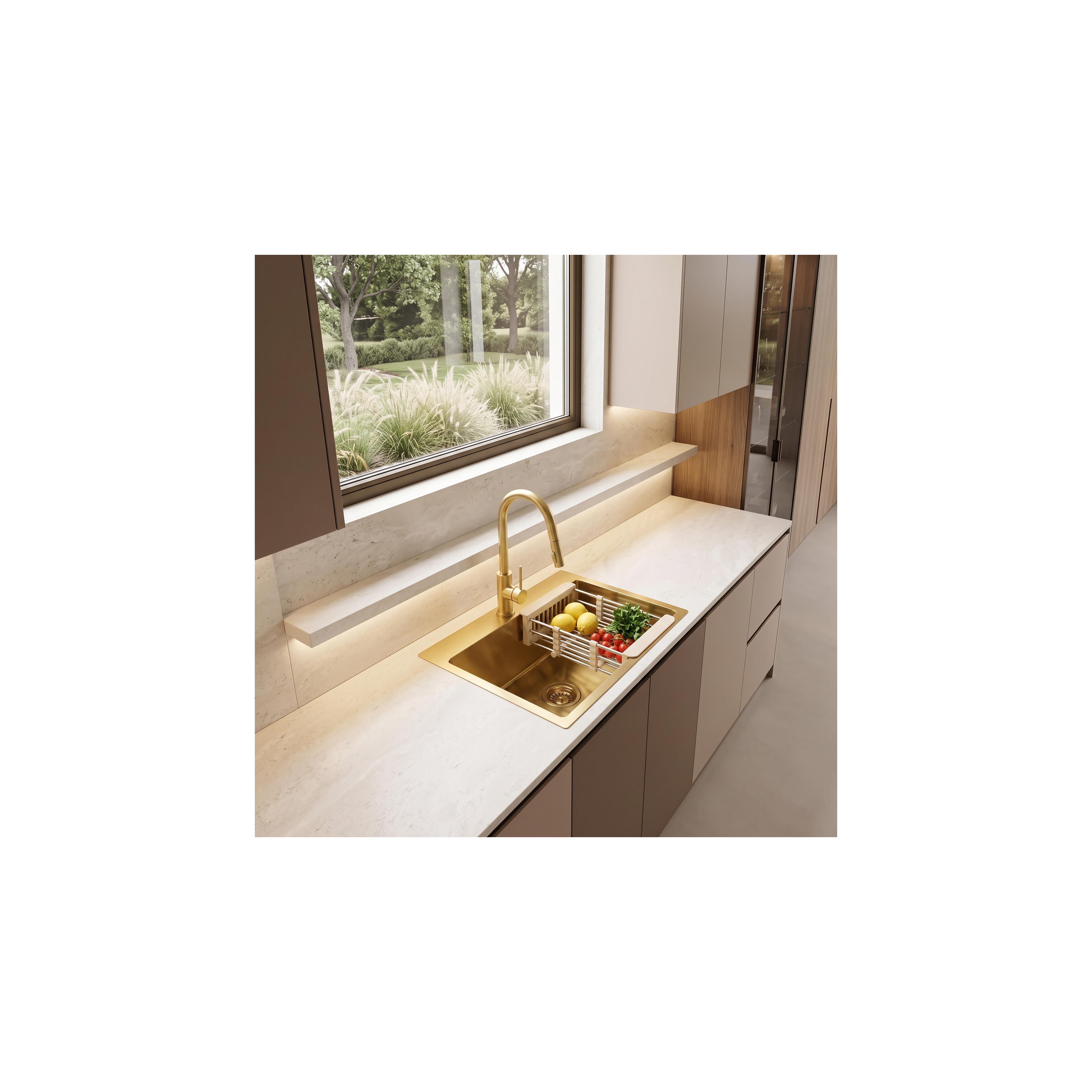 Steel sink with 3-piece accessory set REA Leo 50 Brush Gold