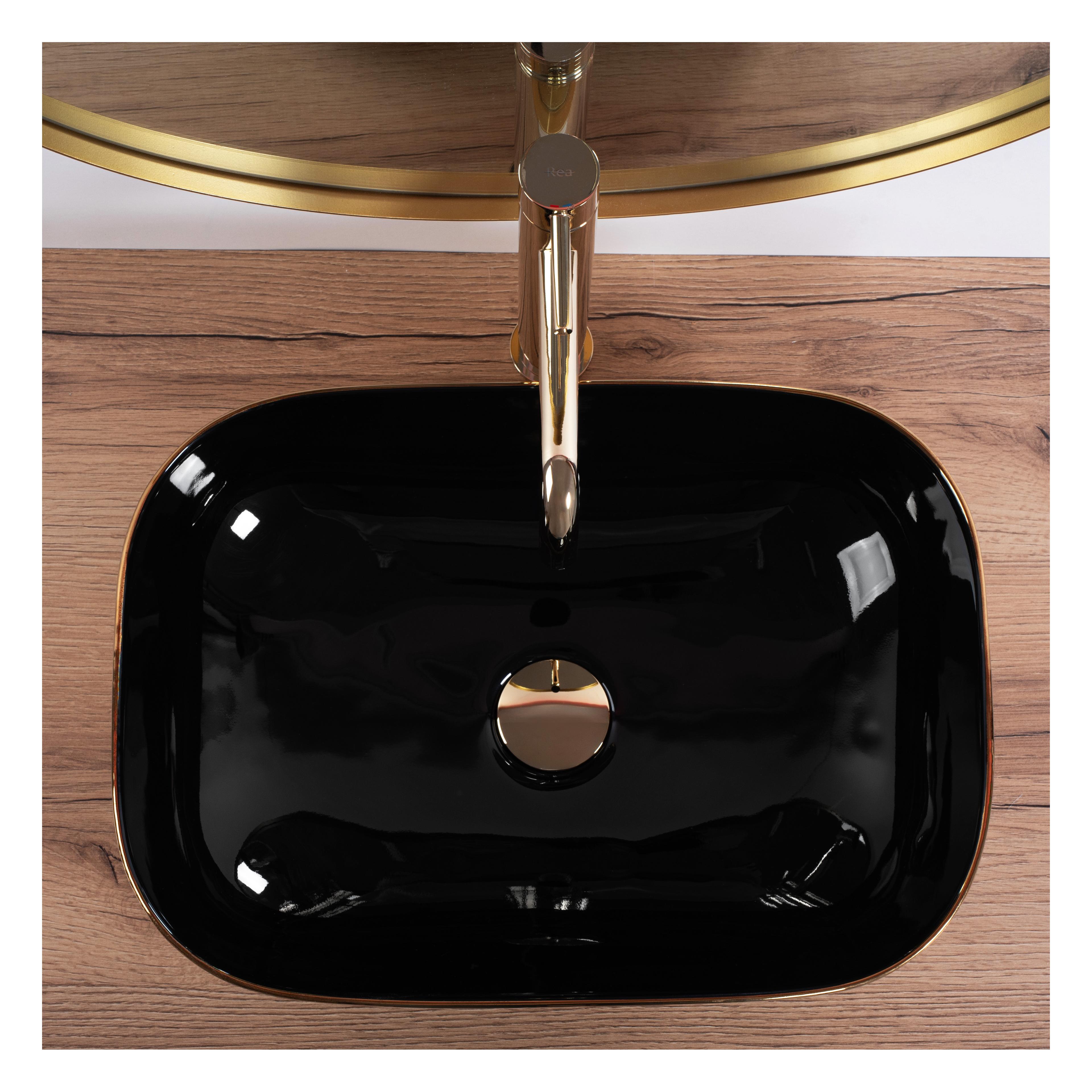 Umywalka nablatowa Rea Belinda BLACK BRUSH GOLD