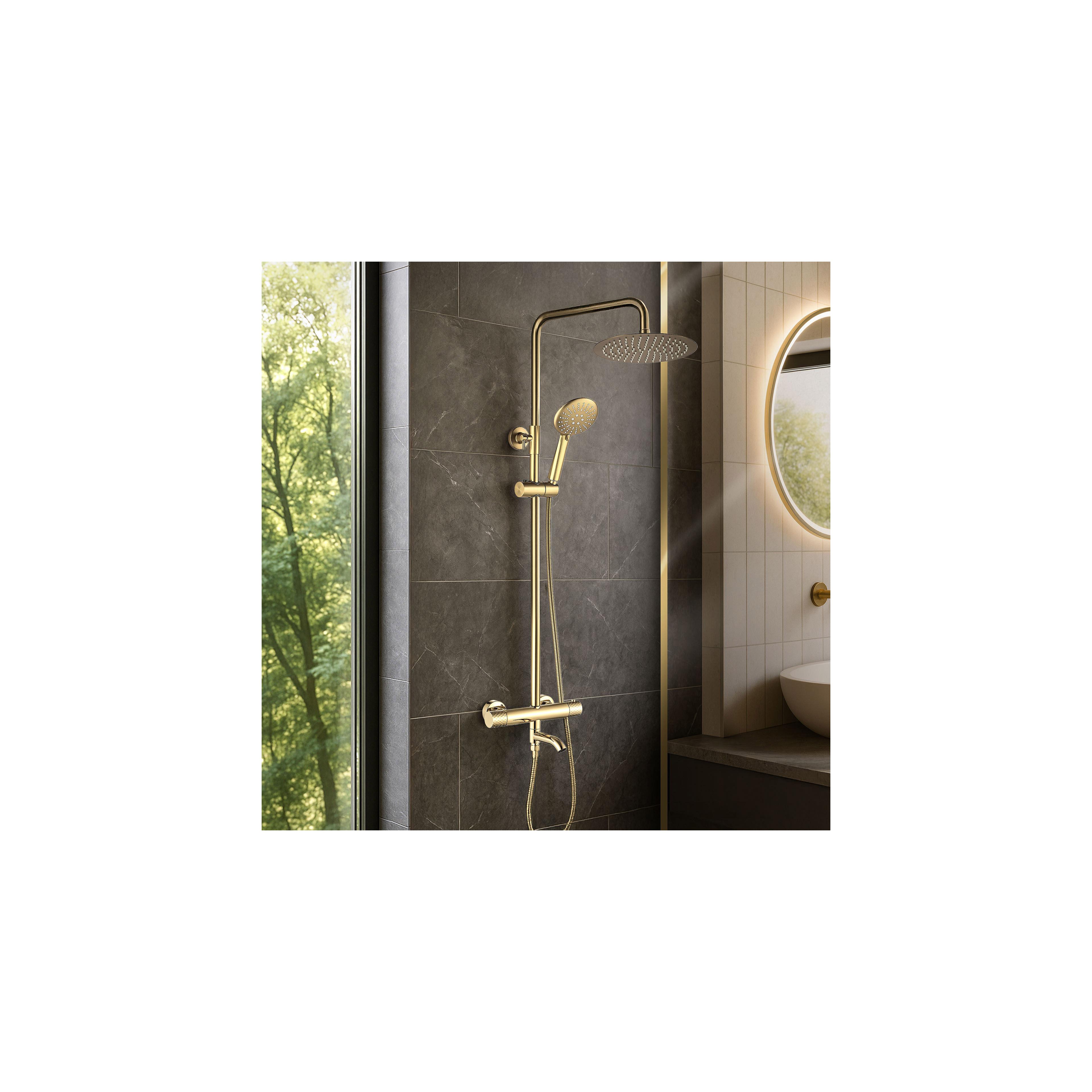 Thermostatic shower system Rea Lungo Diamond Gold