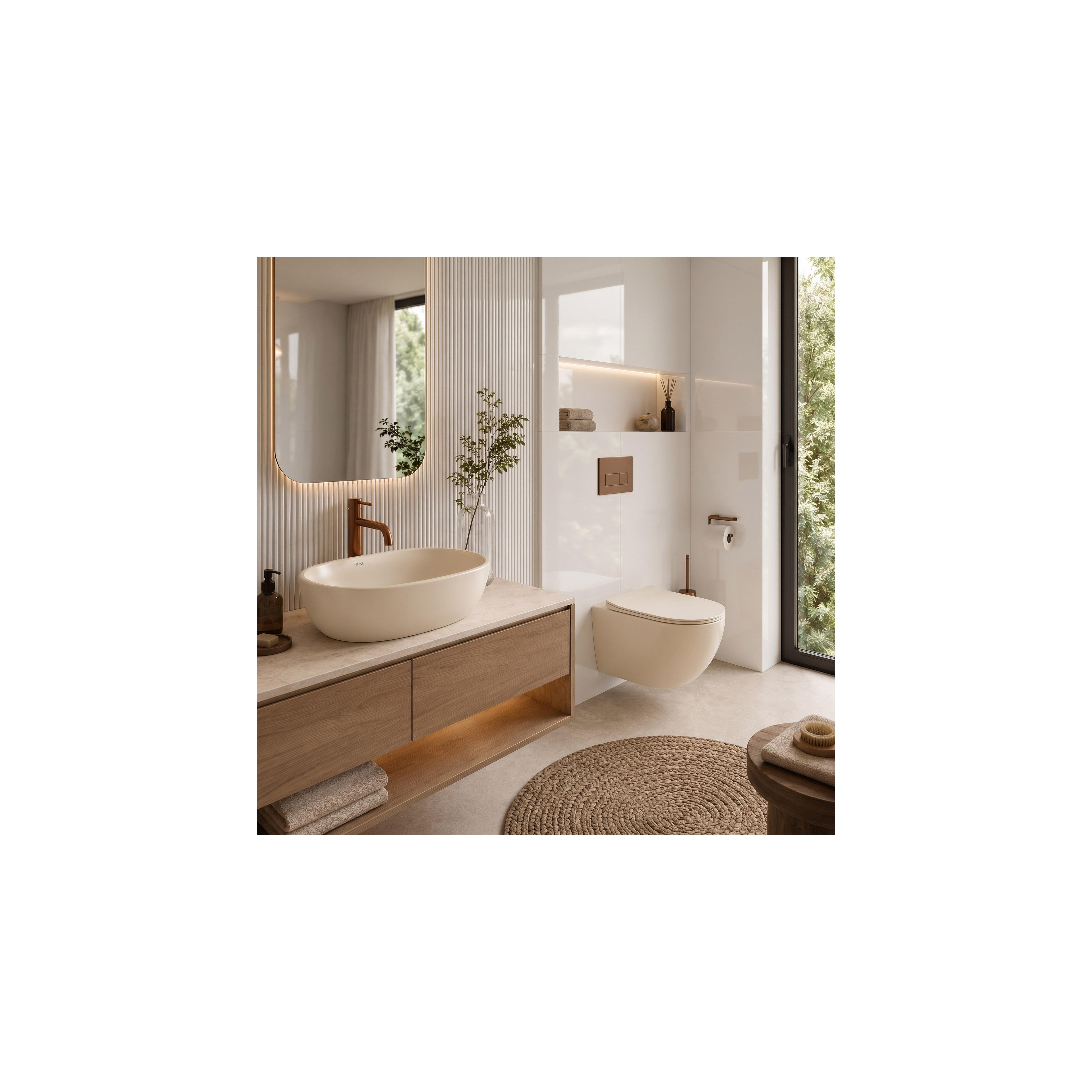 Ensemble WC Suspendu Focus + Lavabo à Poser Rea Focus Creme