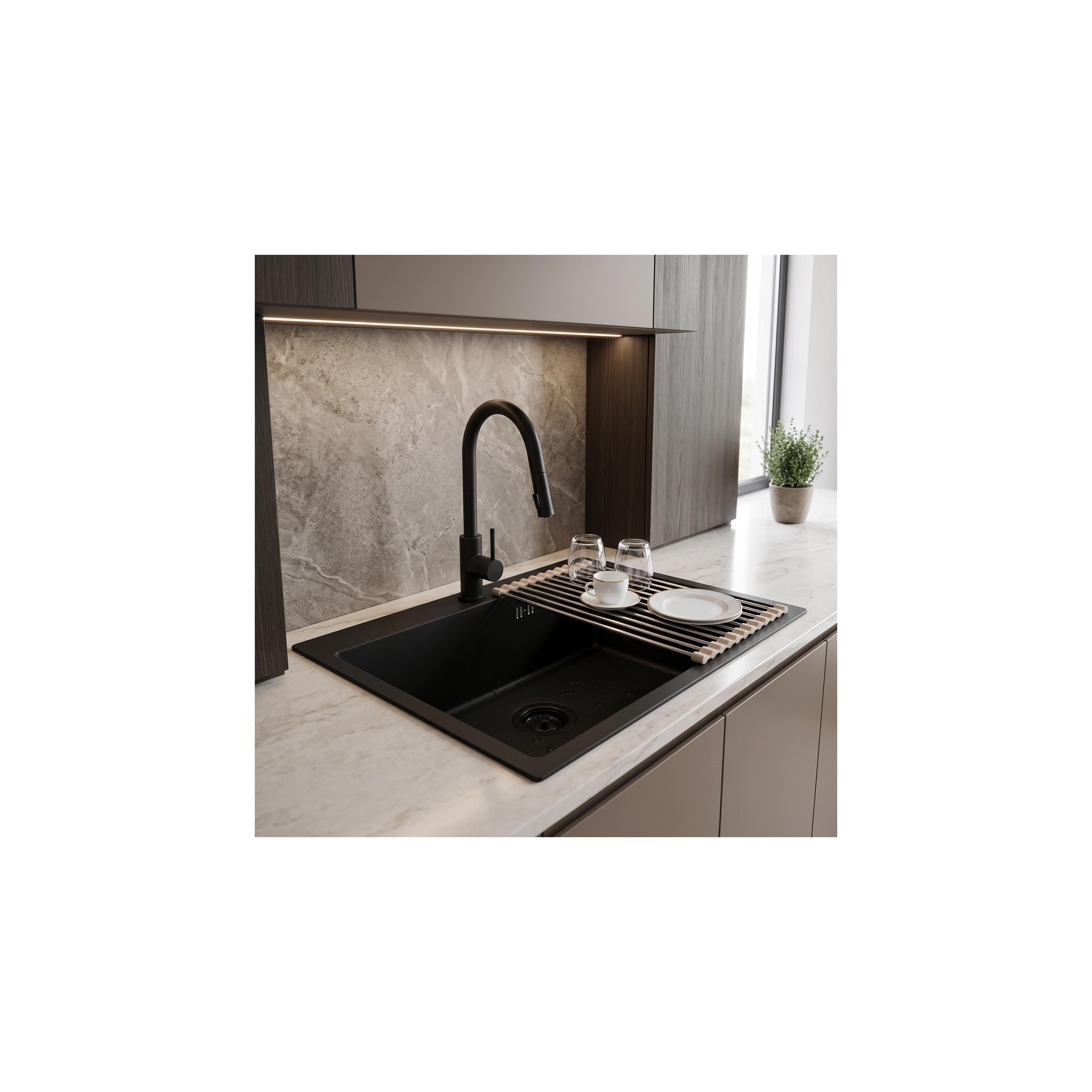 Steel sink with 3-piece accessory set REA Leo 50 Black