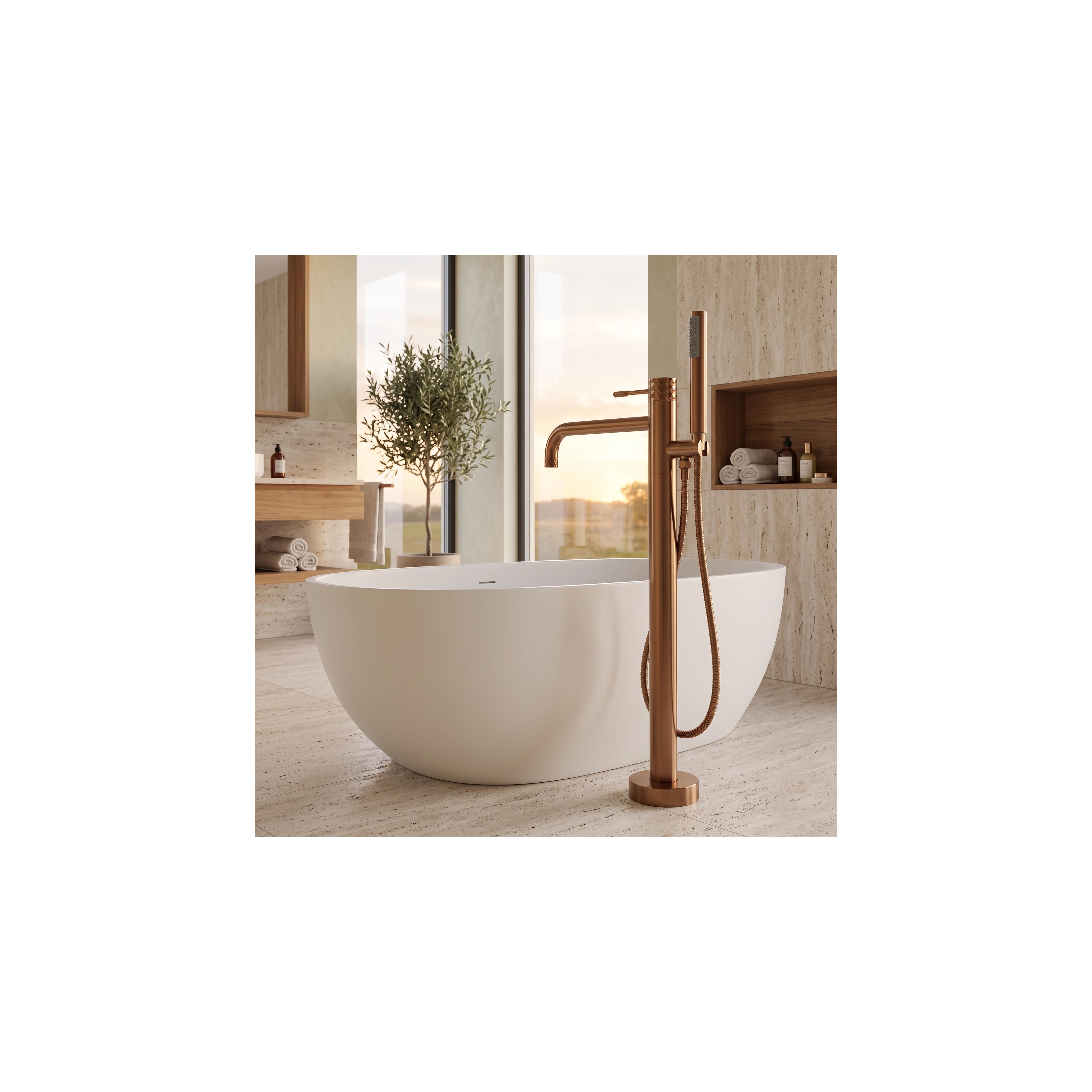 Szabadon álló padló csaptelep Rea Lungo Diamond Brush Copper