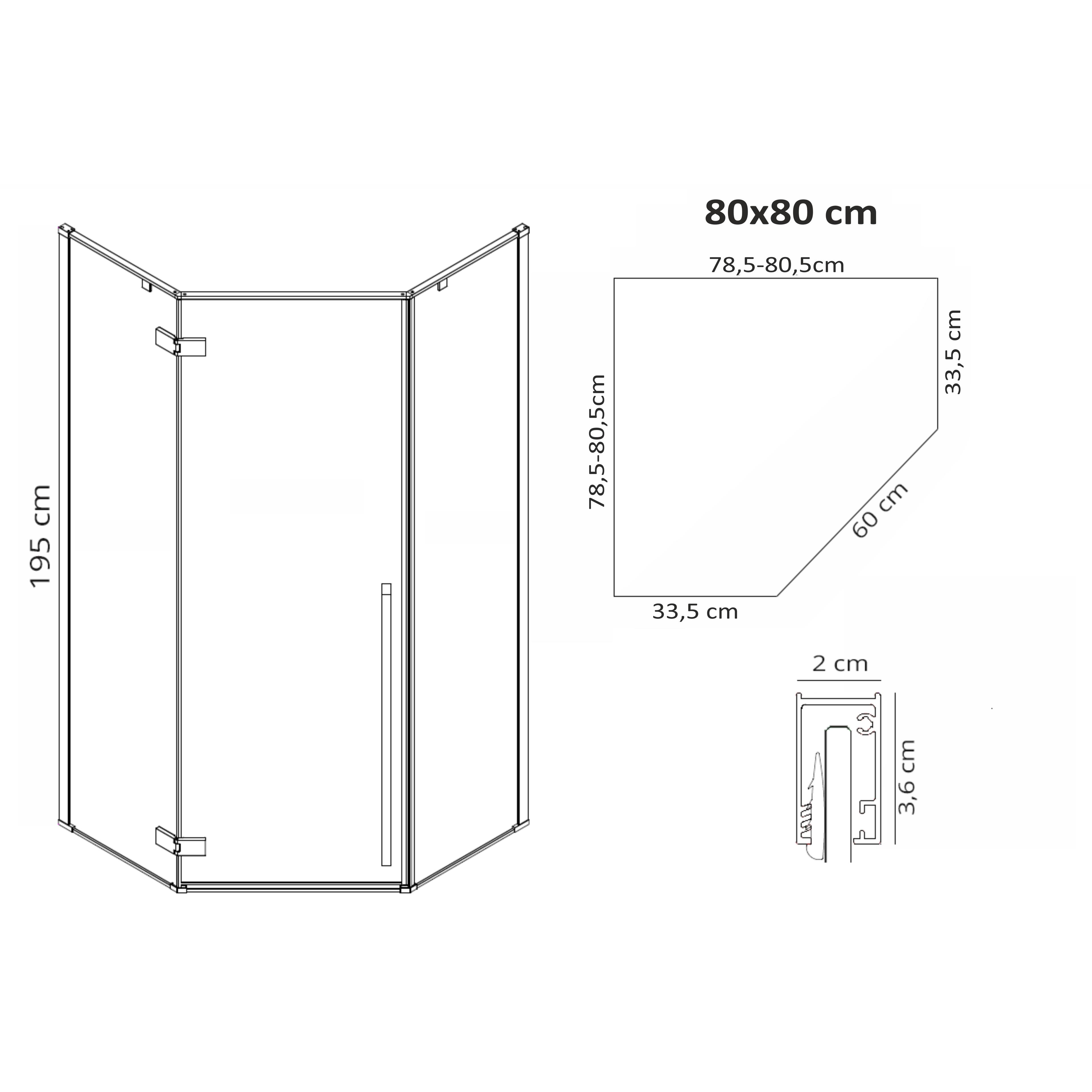 Cabina de dus DIAMOND BLACK MAT 80x80 cm