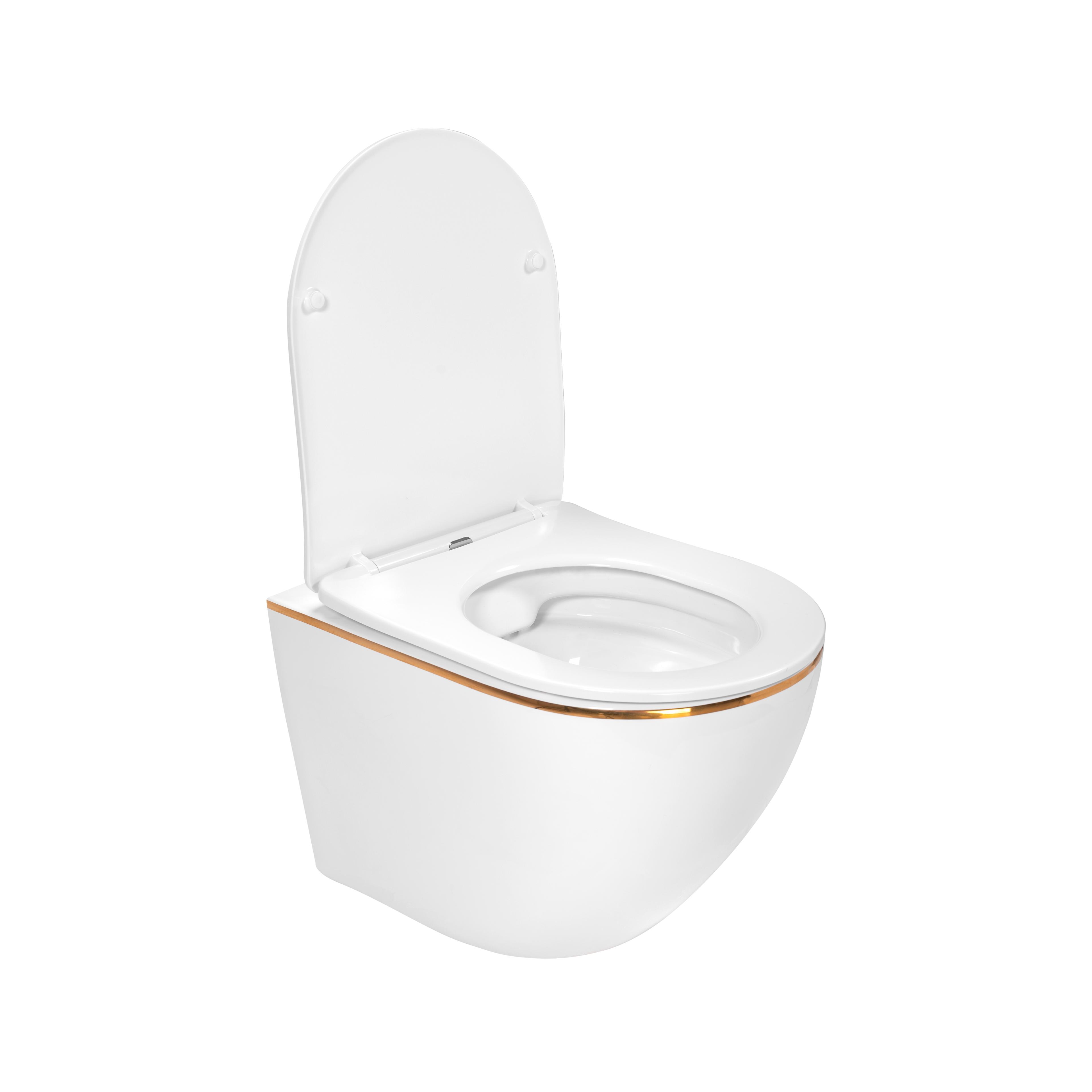 Klozetas pakabinamas Rea Carlo white Mini Flat Gold Edge