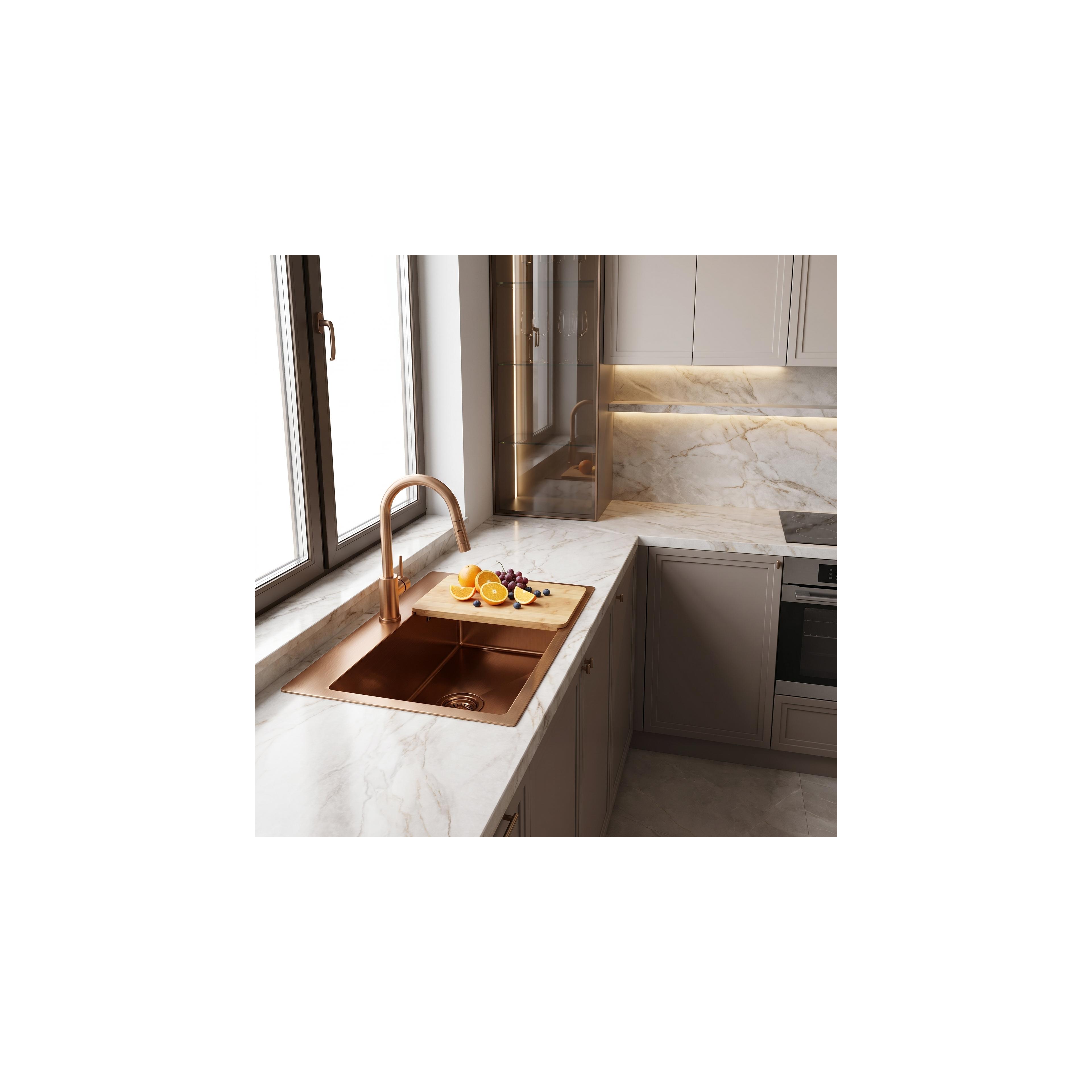 Стоманена мивка с комплект аксесоари 3 бр. REA Leo 50 Brush Copper