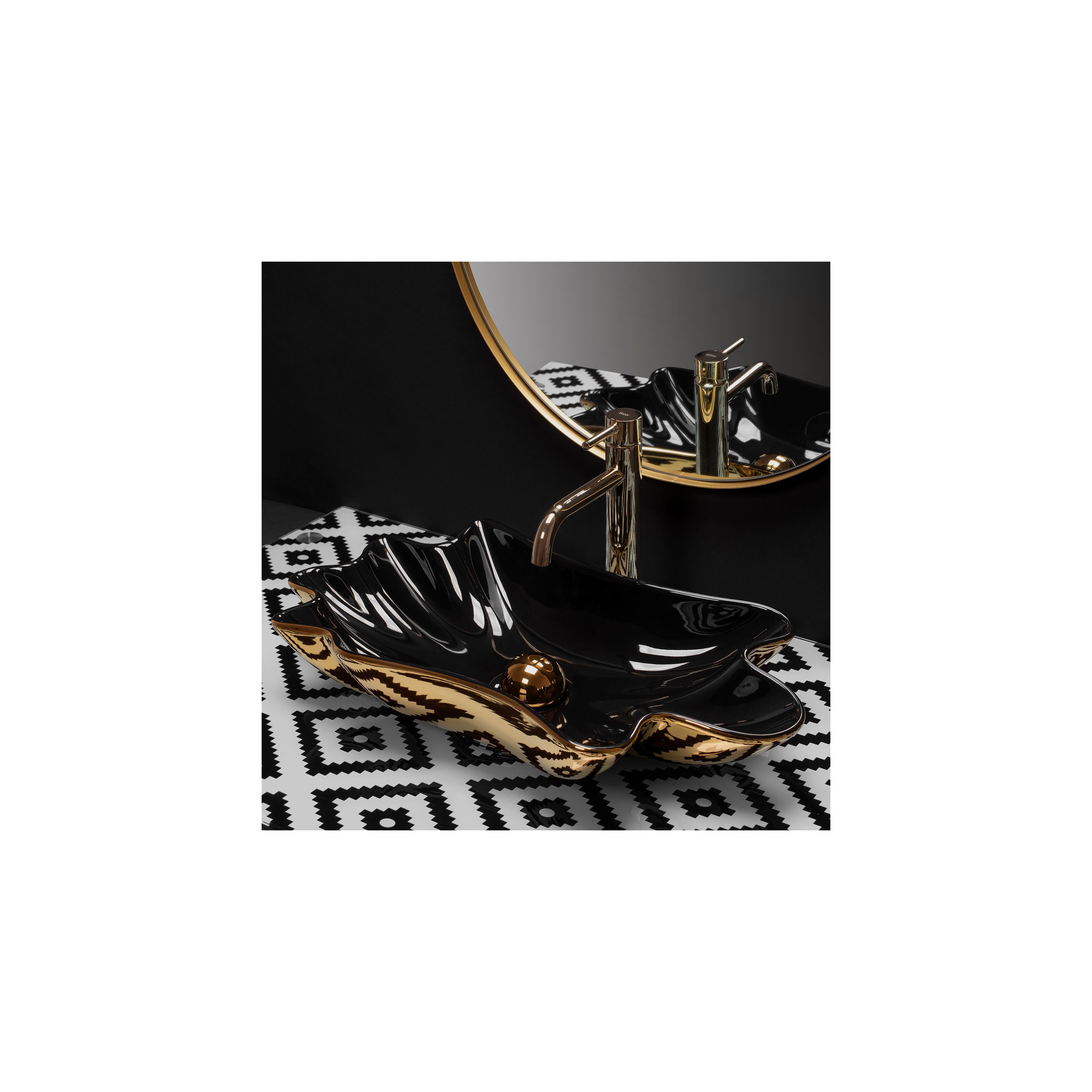Умывальник на столешницу REA Sea Infinity Black Gold + Донный клапан Click-Clack