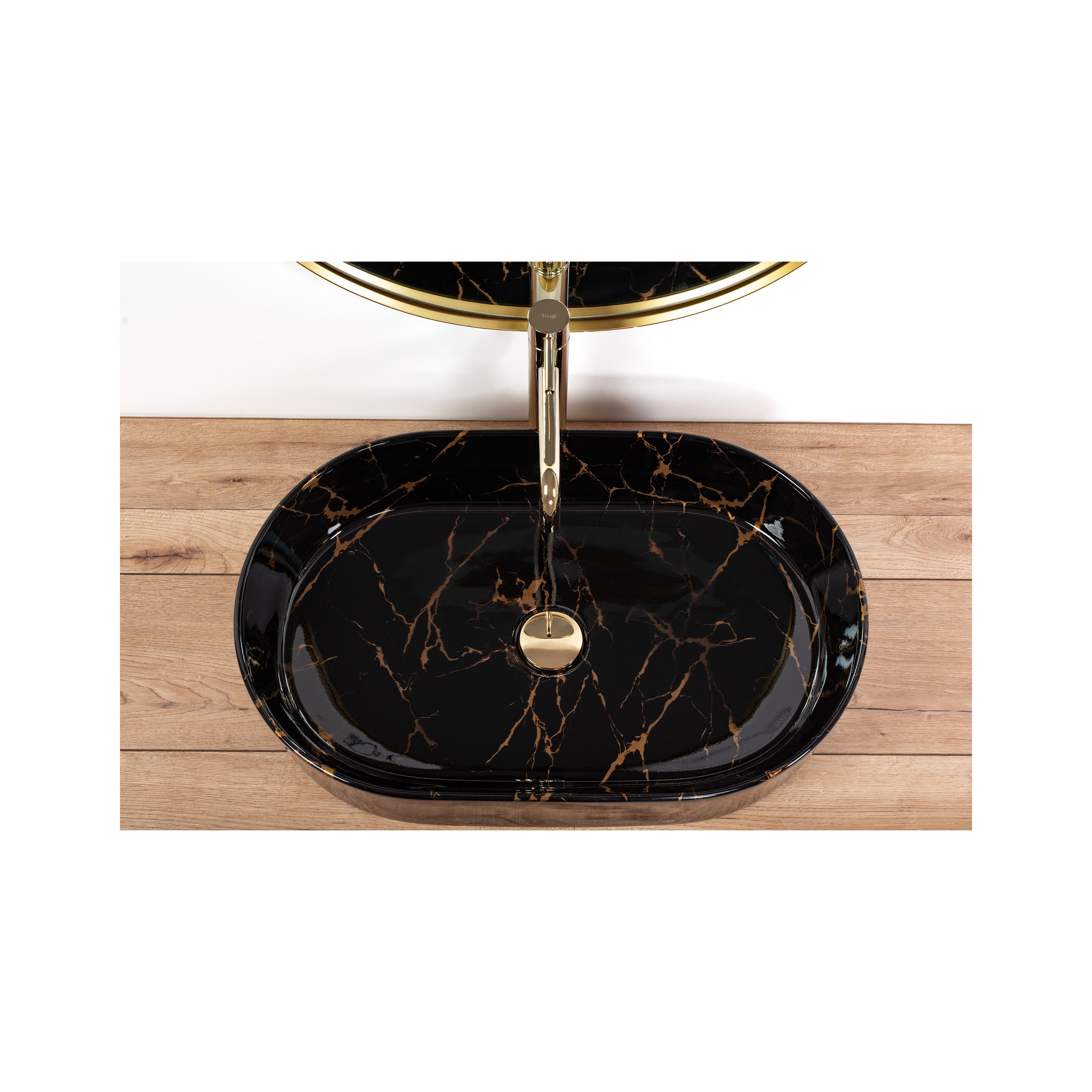 Vasque à poser en céramique Rea Nadia Black Marble Shiny