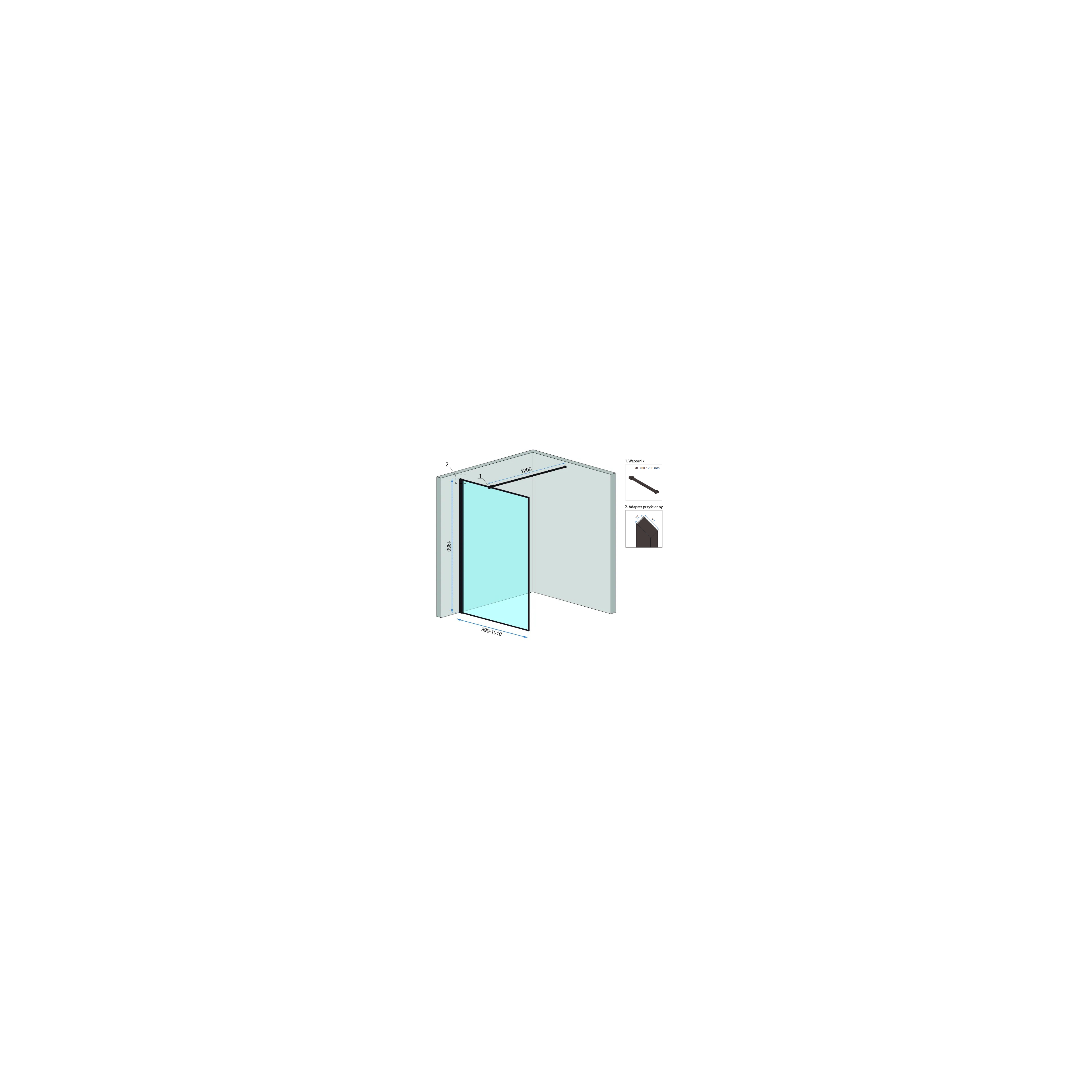 Shower screen Rea Bler 100  + shelf and hanger EVO