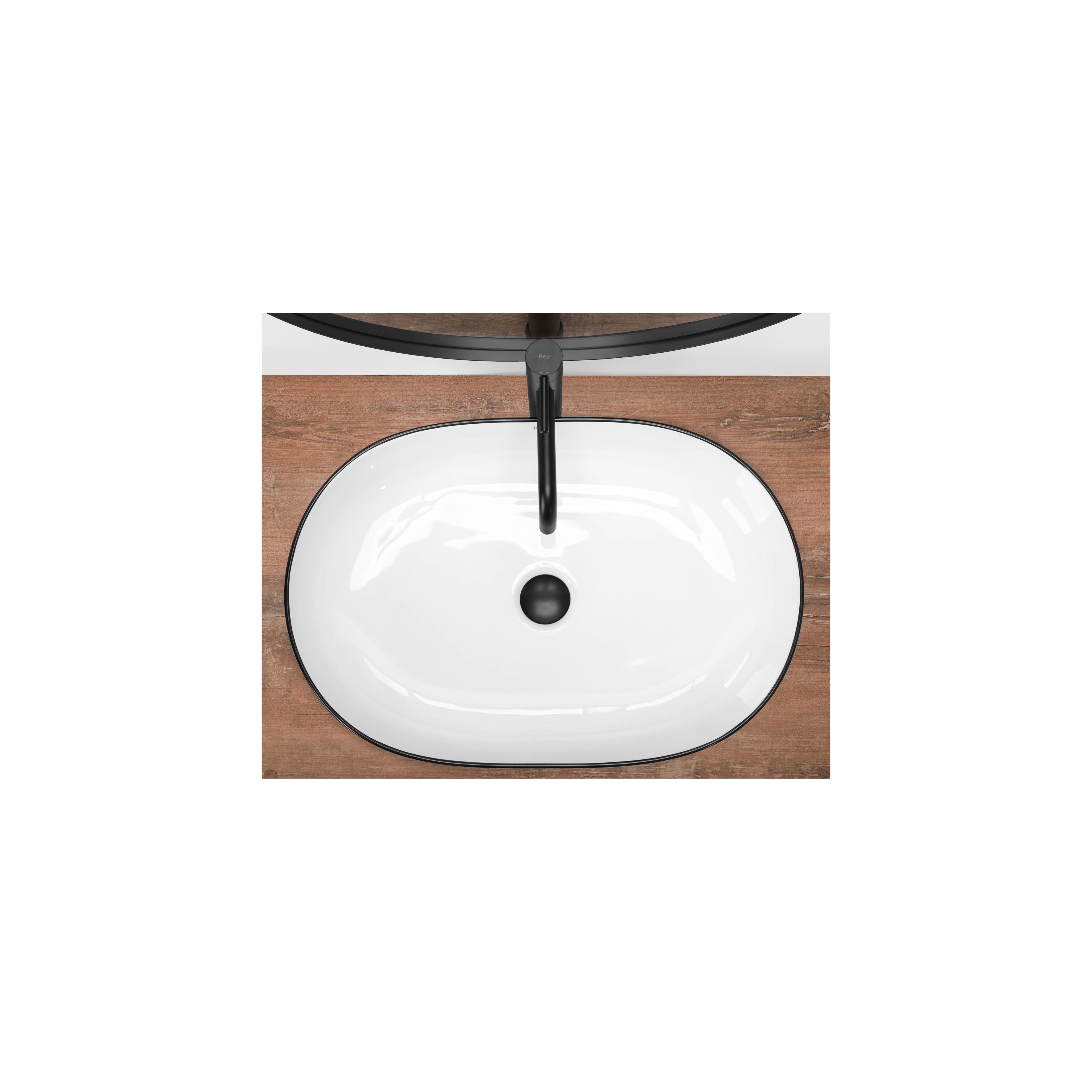 Lavoar ceramic pentru blat Rea CLEO white Black edge