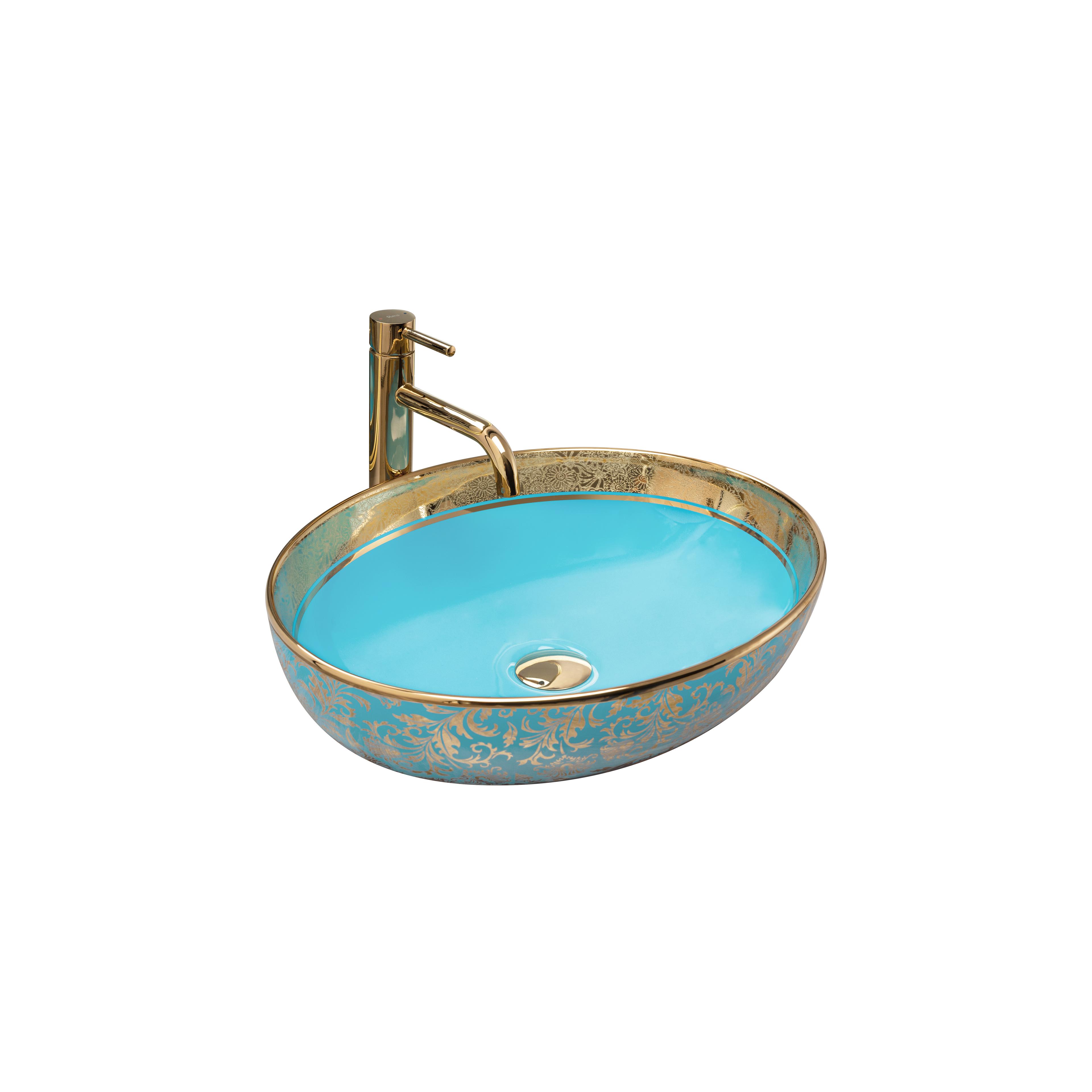 Lavatório de apoio Rea Margot Azul/Dourado