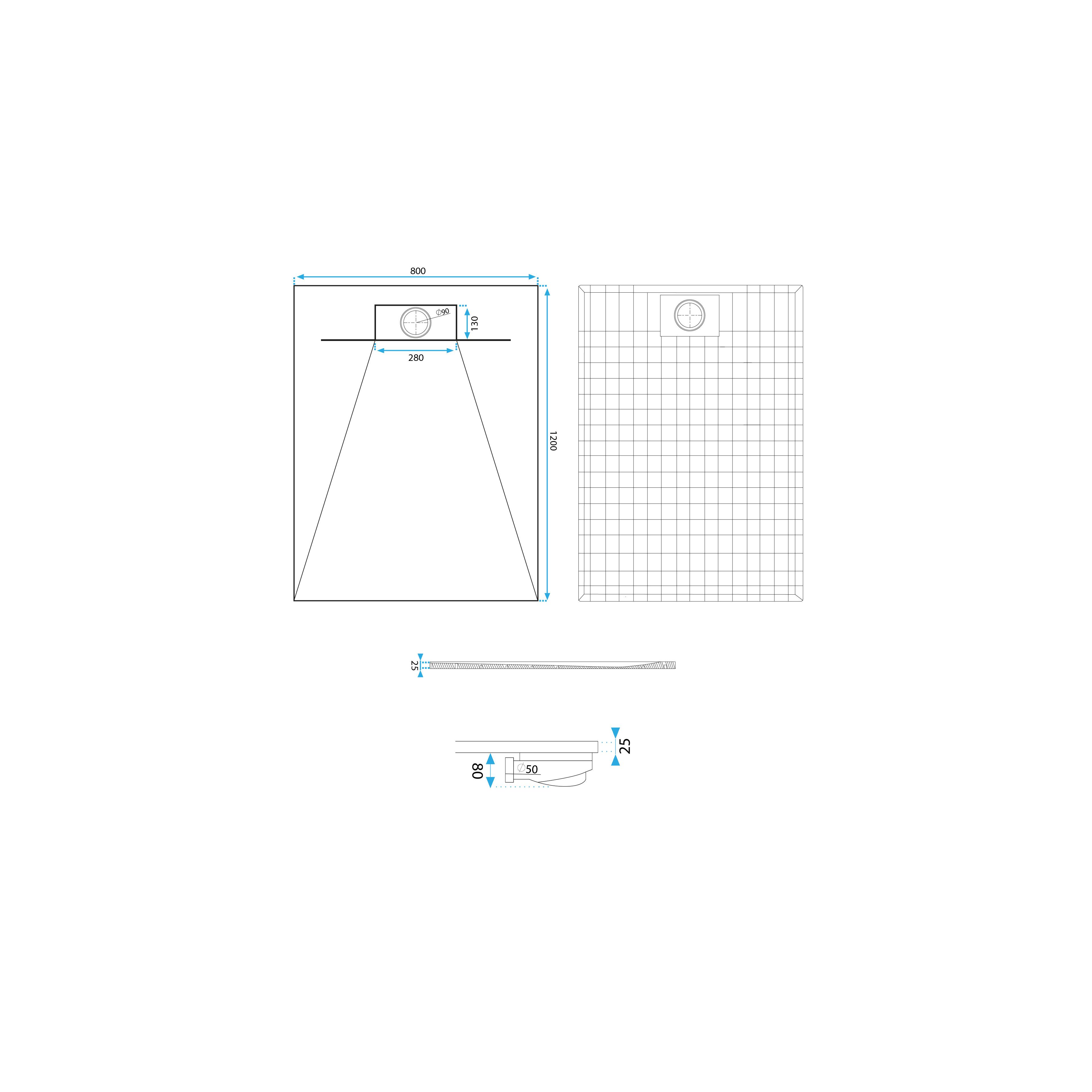 Shower tray Bazalt Black 80x120