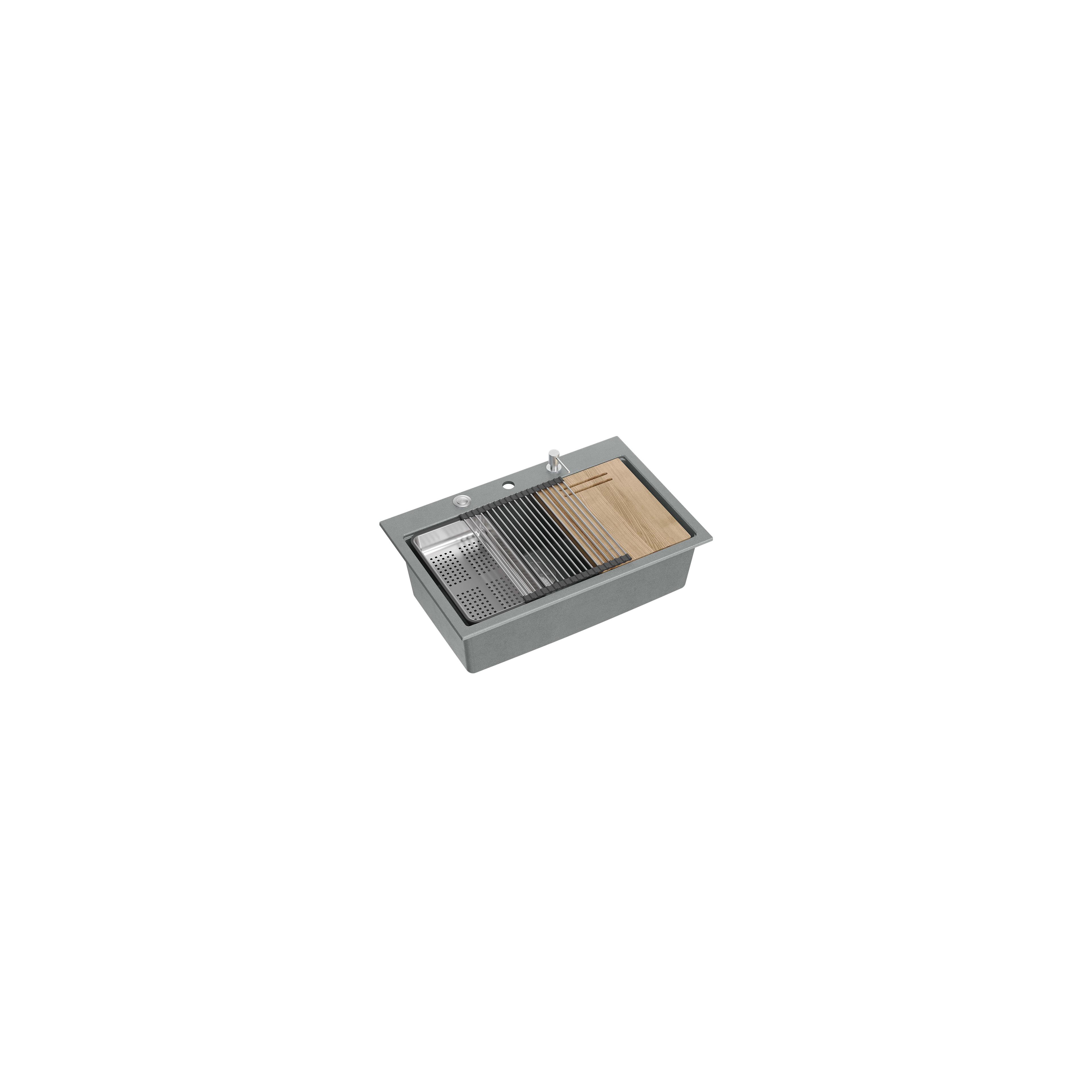 гранитна мивка MARC 110 WORKSTATION Grey Metallic