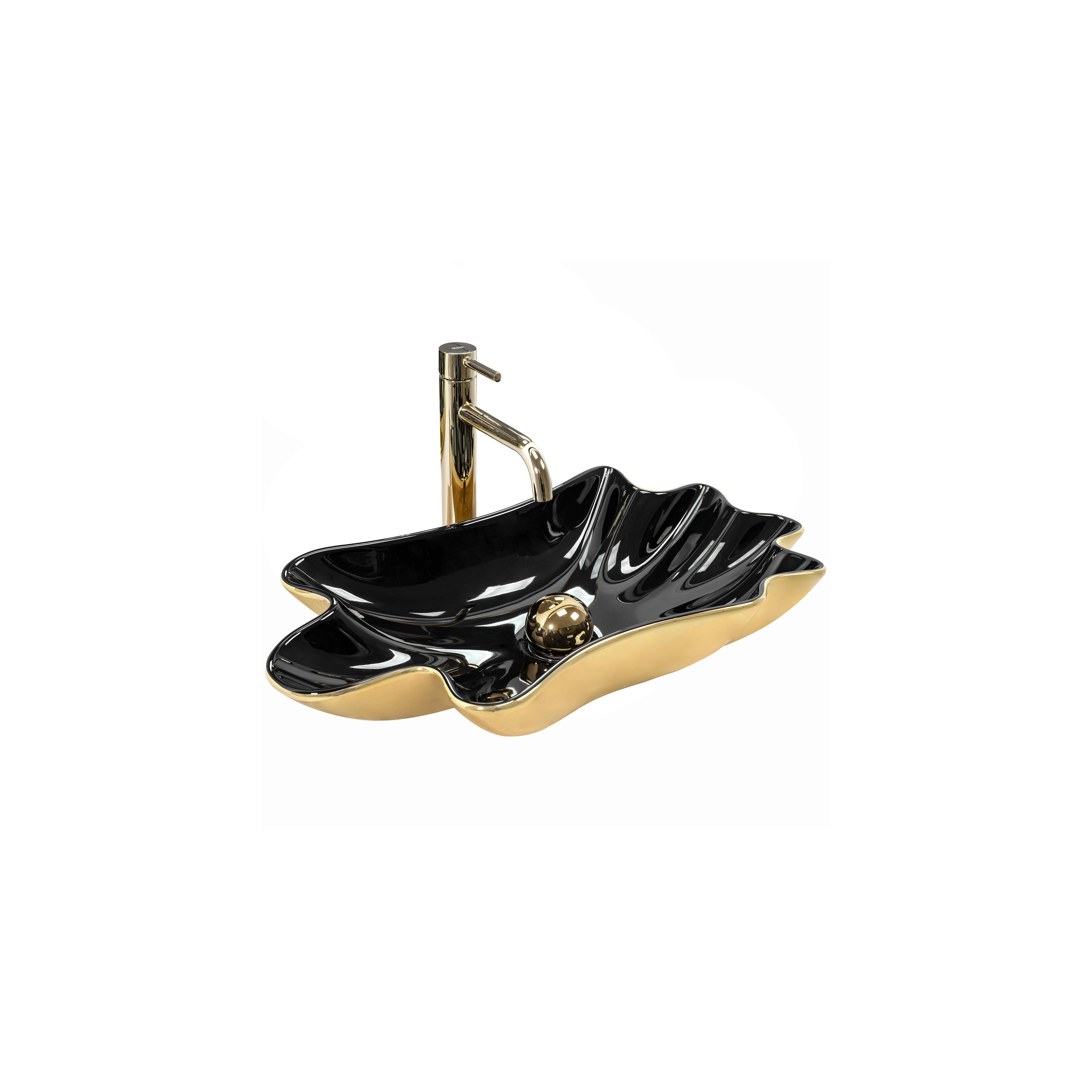 Умывальник на столешницу REA Sea Infinity Black Gold + Донный клапан Click-Clack