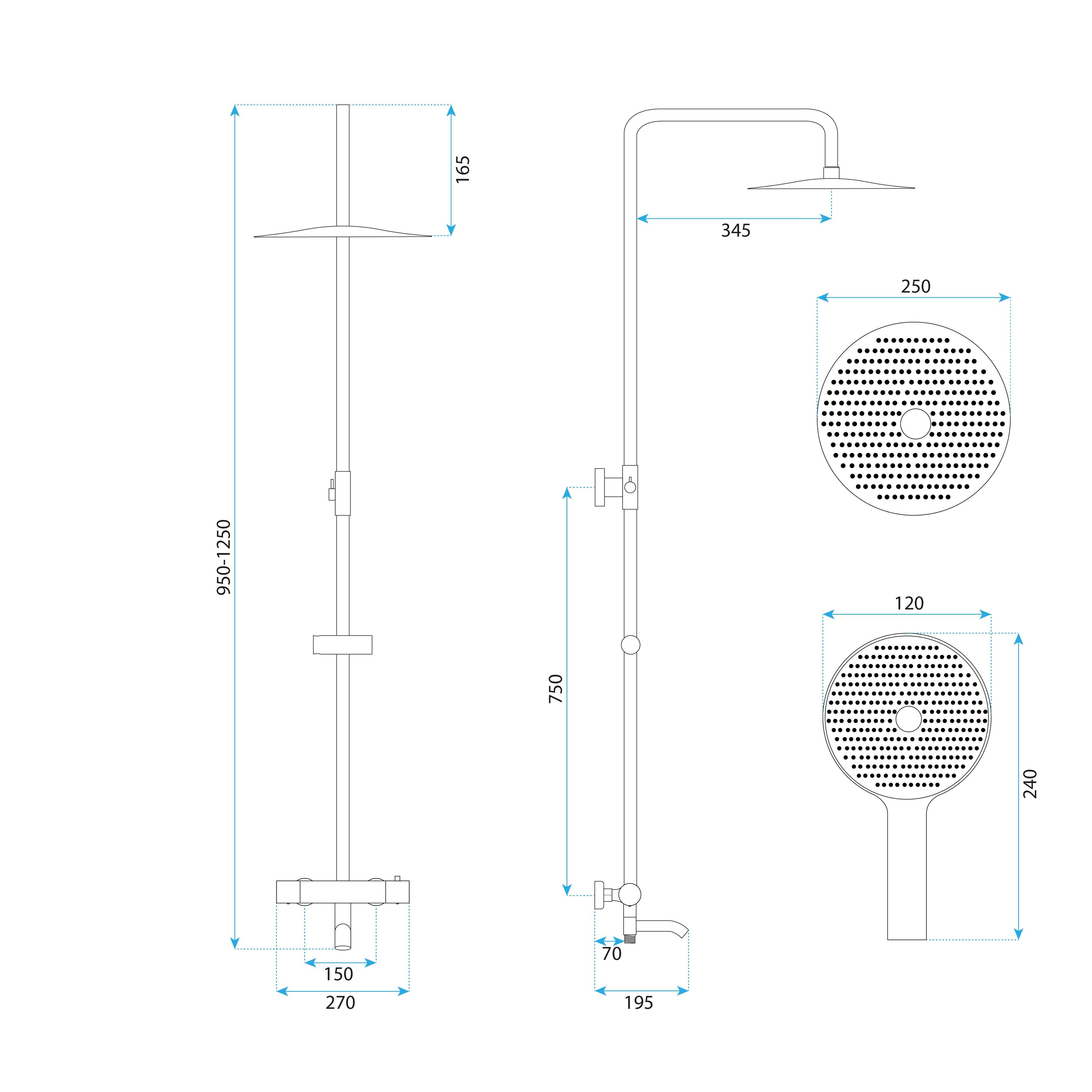 Thermostatic shower system Rea Lungo Diamond Copper