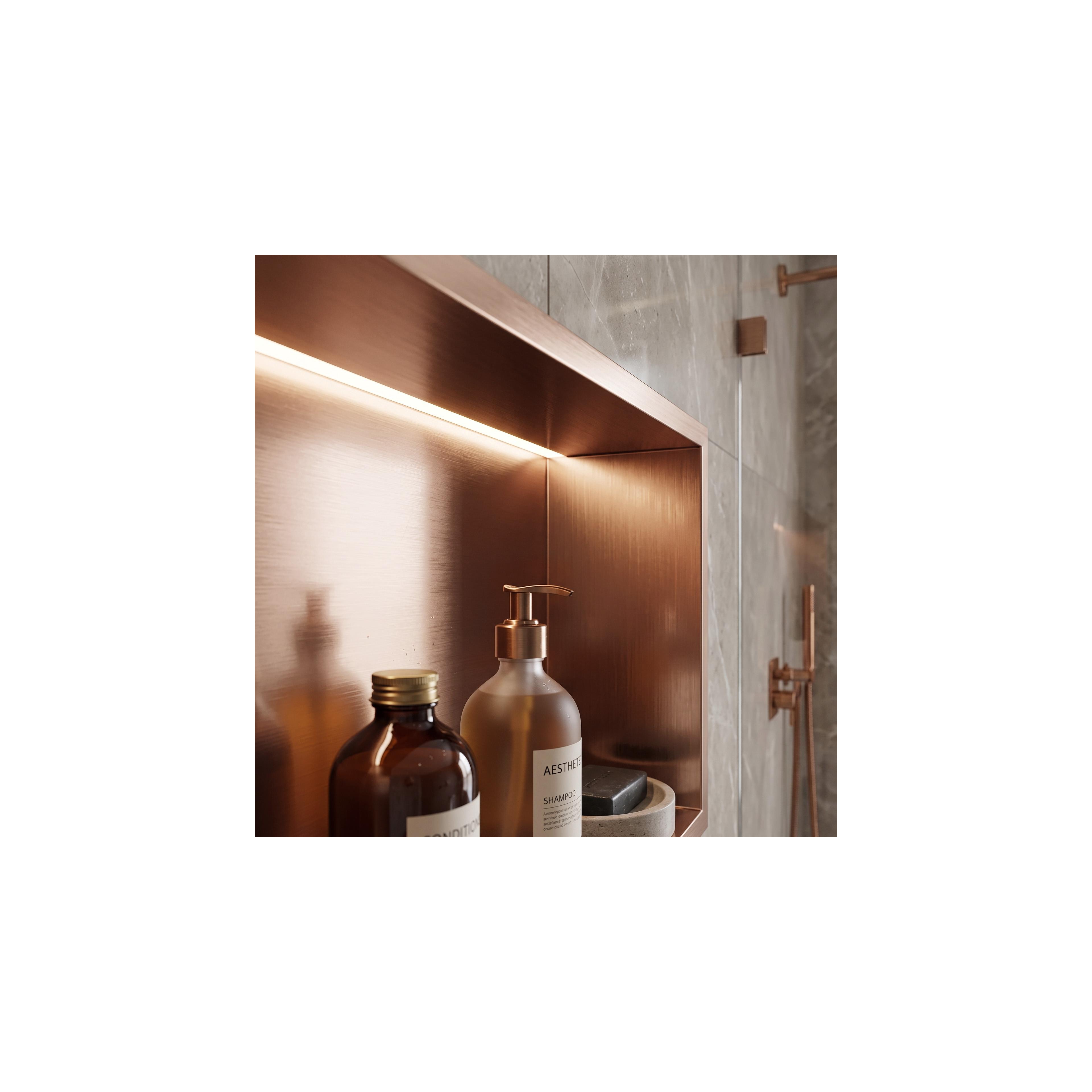UGRADBENA KUPAONSKA POLICA LED 30x45 brush copper