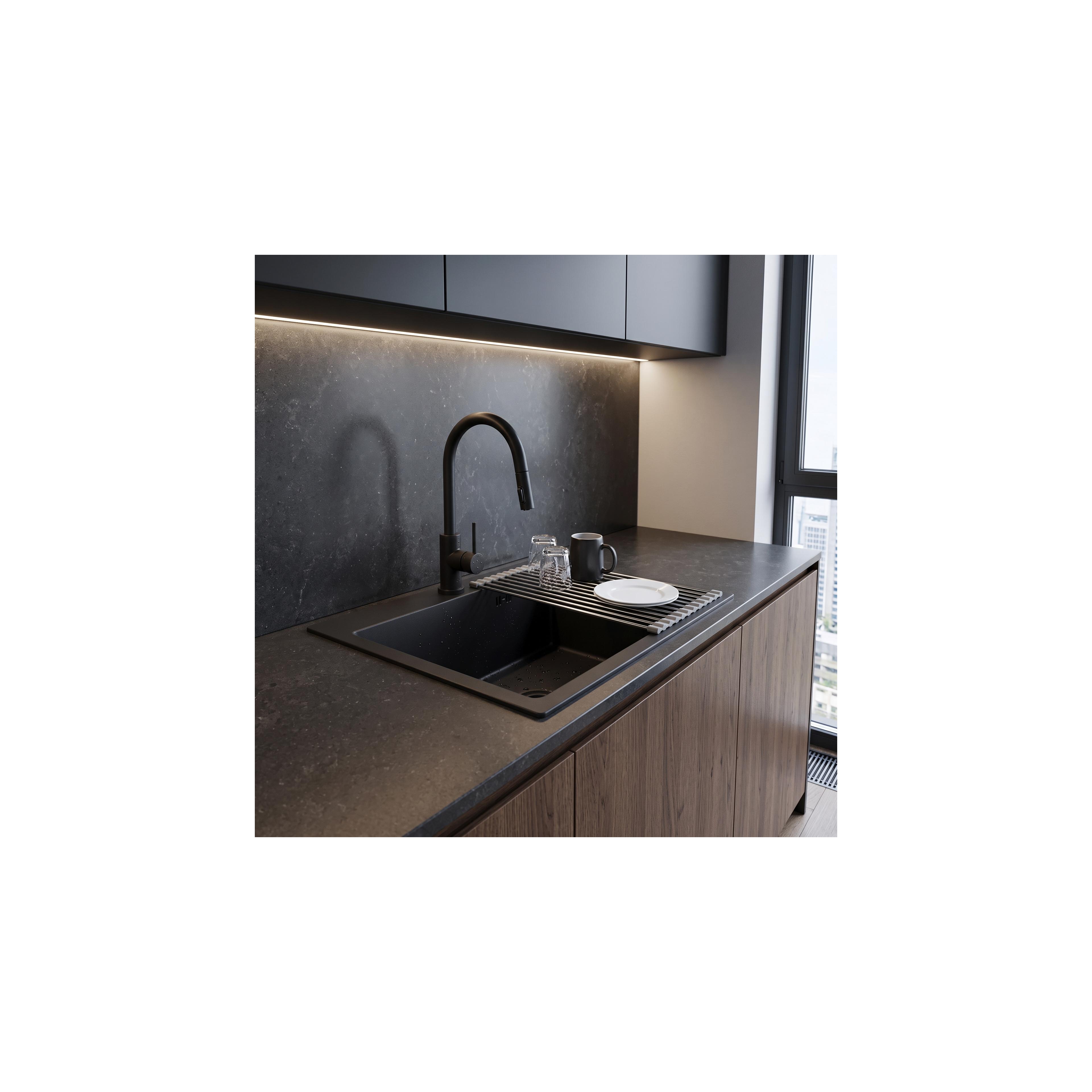 Steel sink with 3-piece accessory set REA Leo 50 Black