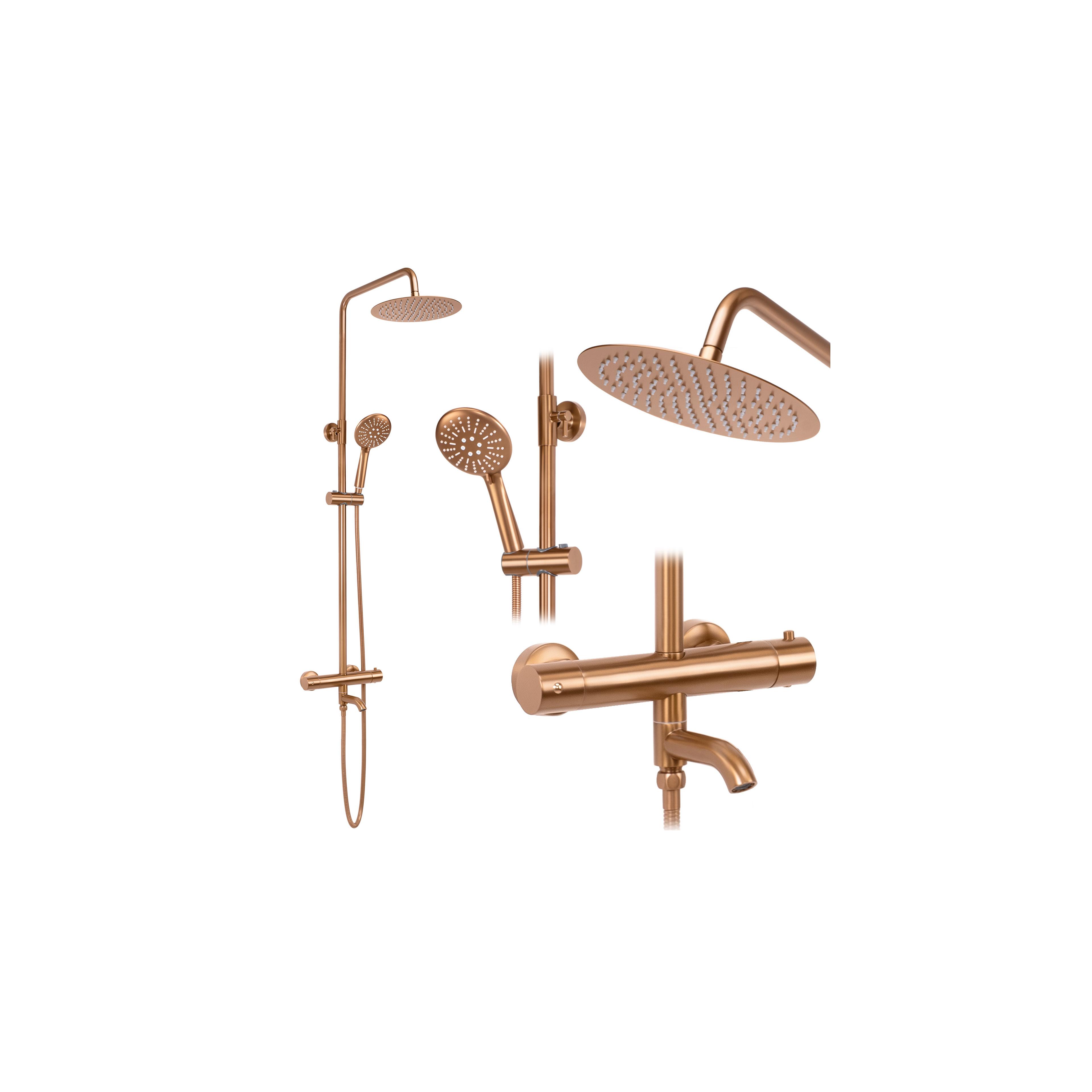 Shower set with thermostat REA Lungo Copper Brush