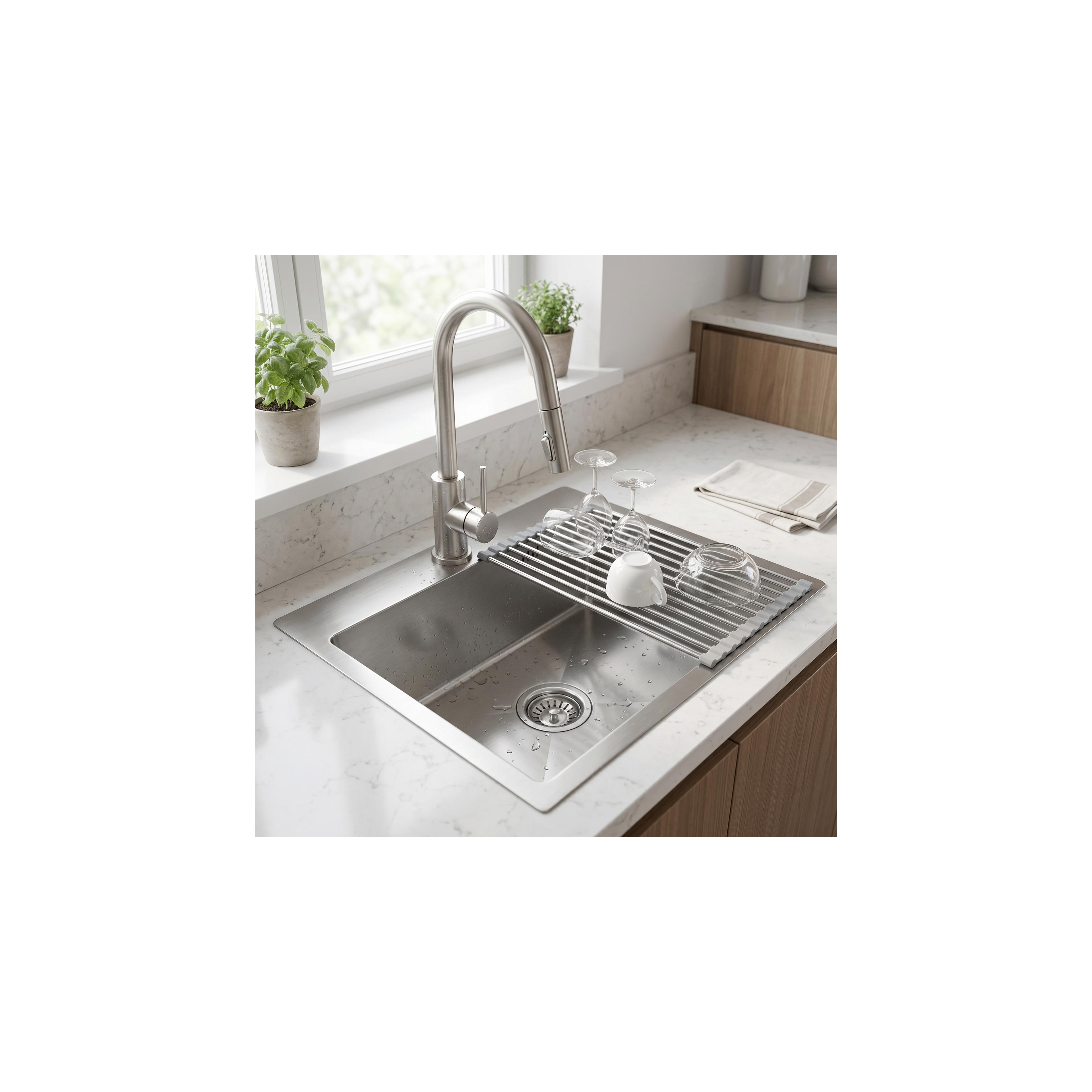Steel sink with 3-piece accessory set REA Leo 50 Brush Nickel