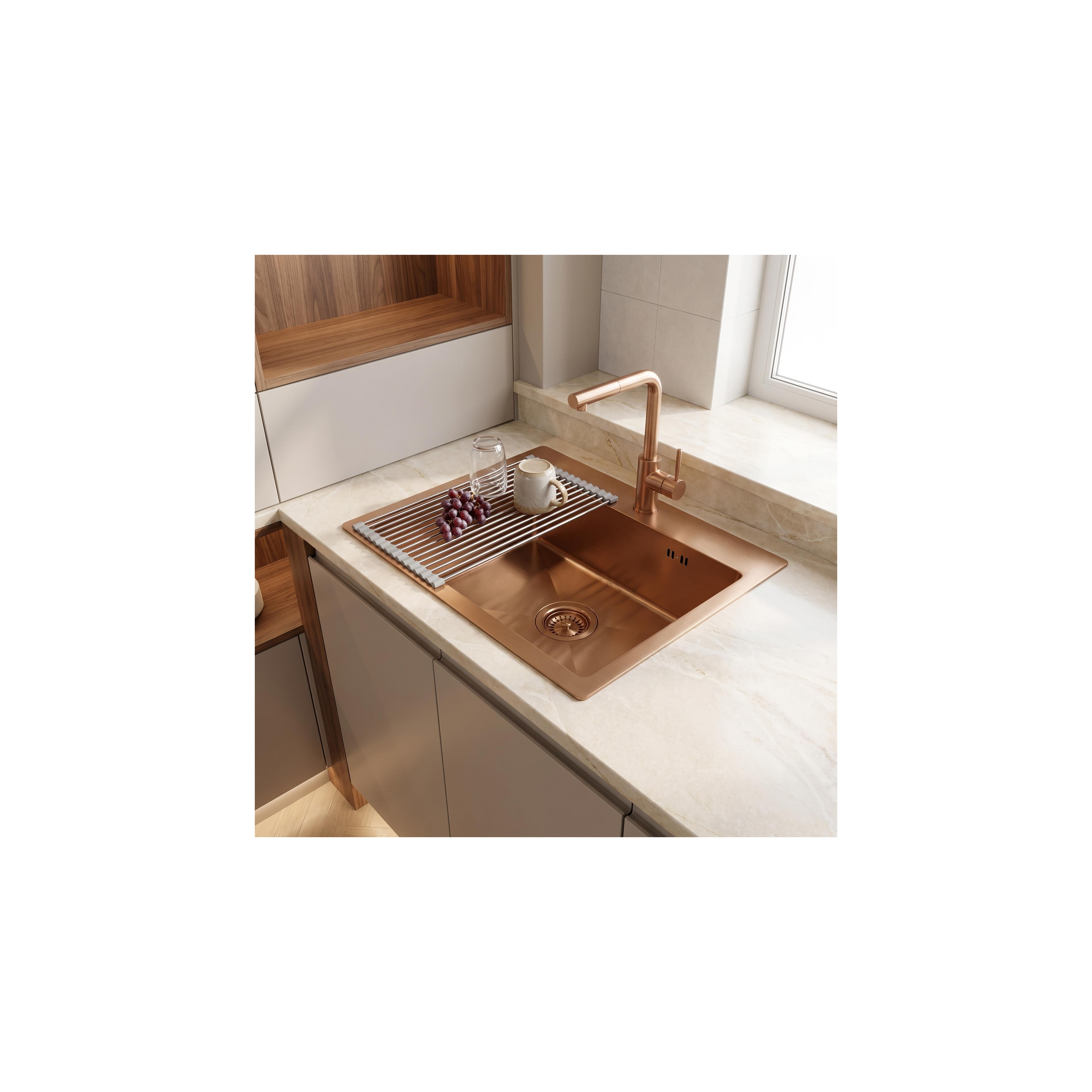 Steel sink with 3-piece accessory set REA Leo 50 Brush Copper