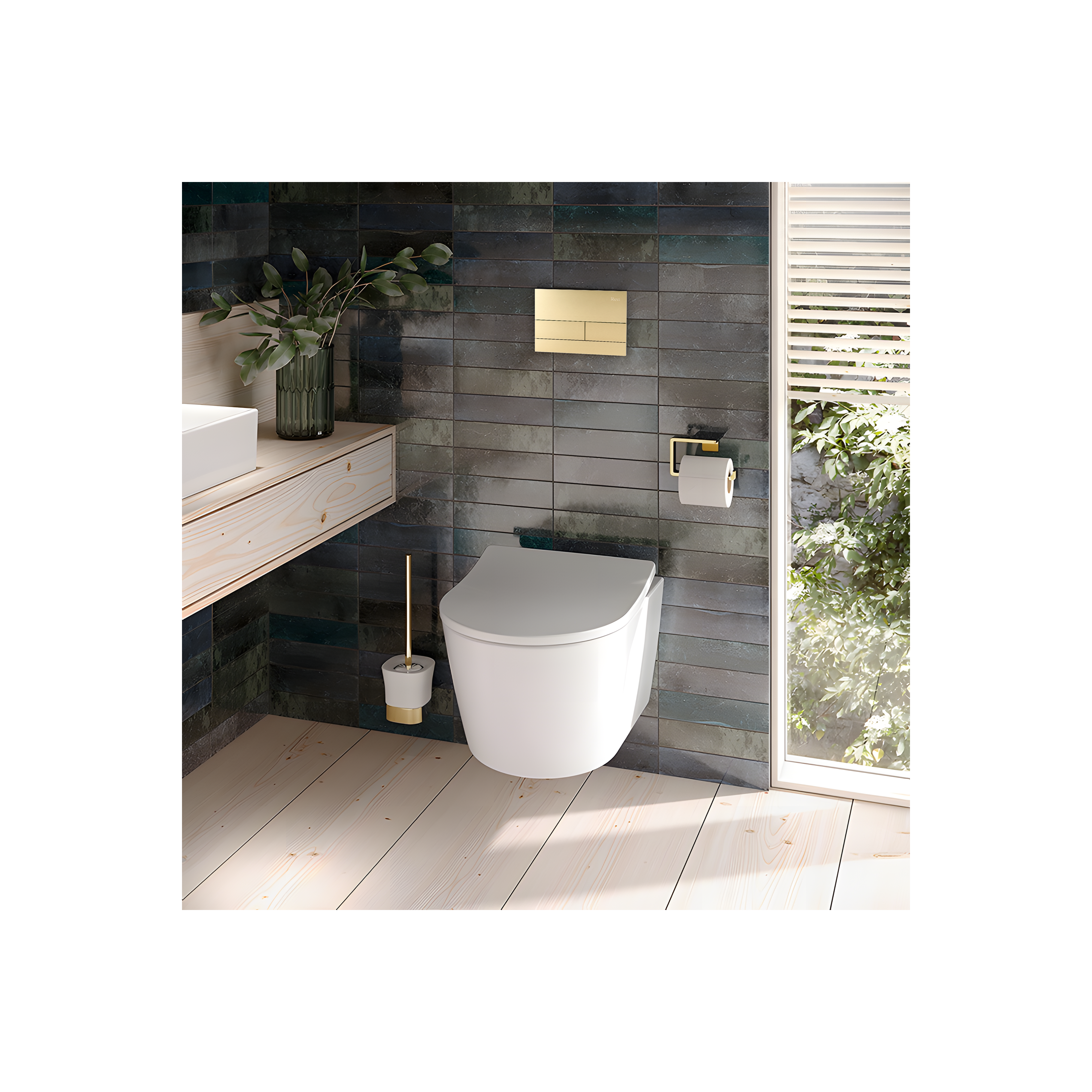 Podomítkový WC systém K011A-Q + tlačítka T Brush Gold