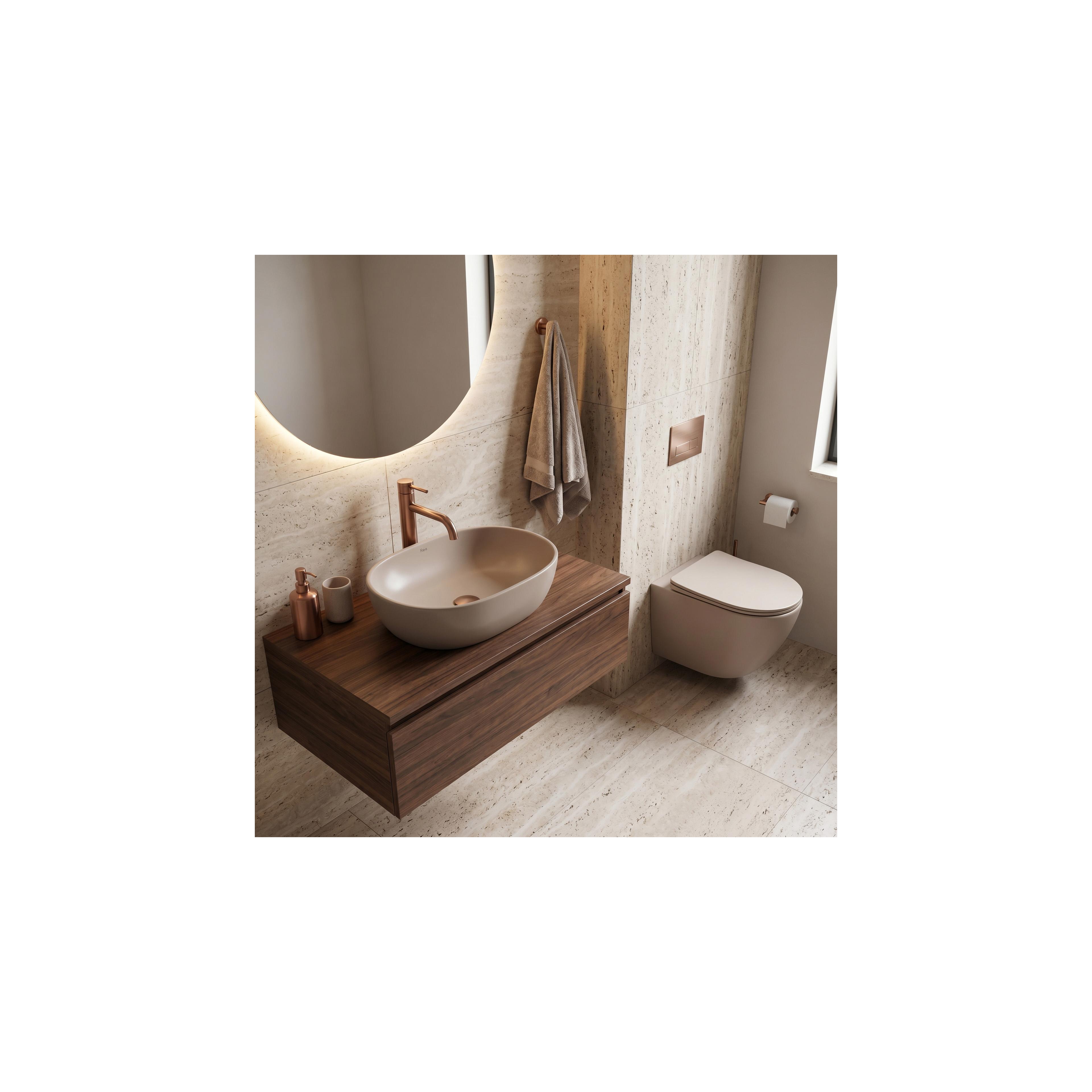 Ensemble WC Suspendu Focus + Lavabo à Poser Rea Focus Taupe