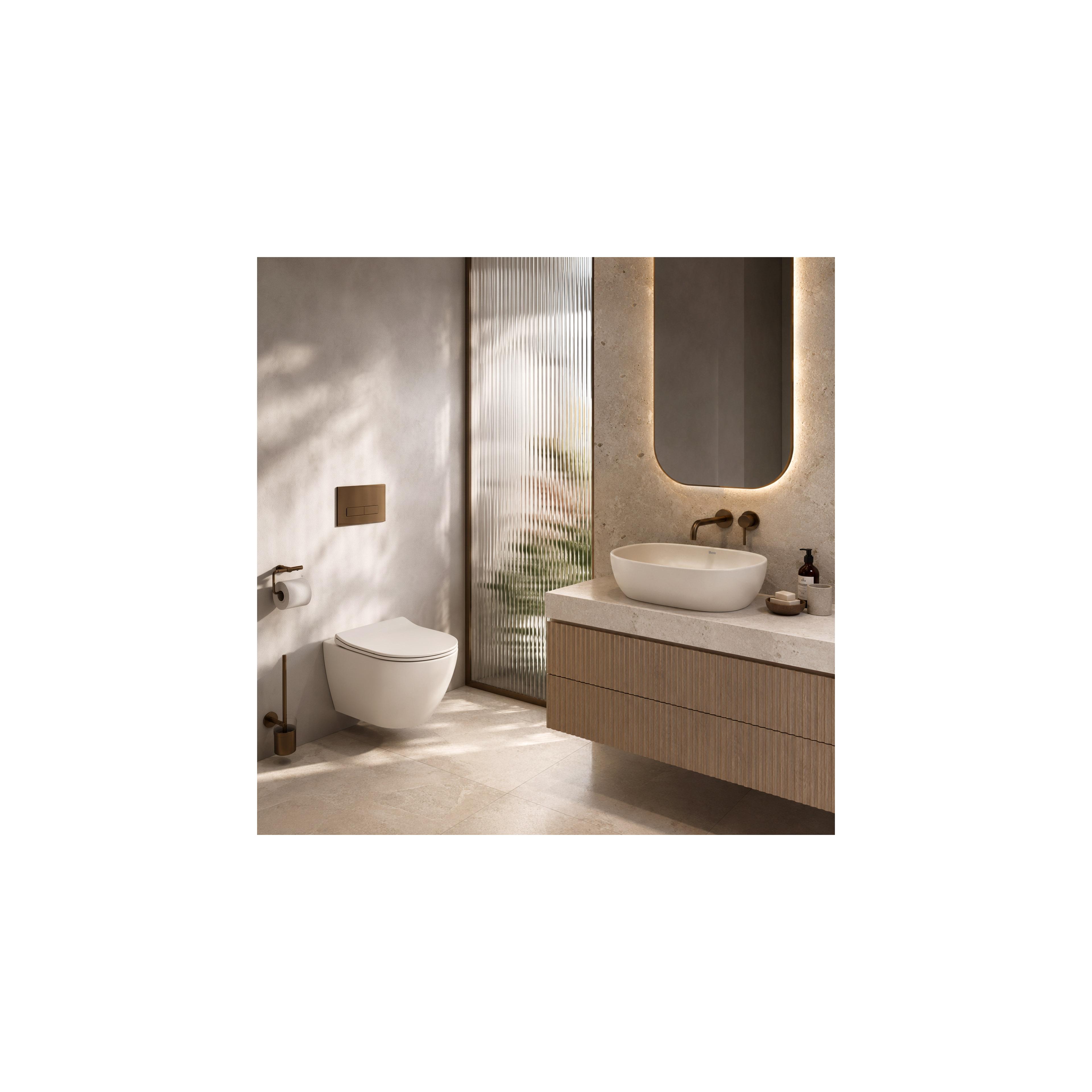 Ensemble WC Suspendu Focus + Lavabo à Poser Rea Focus Creme