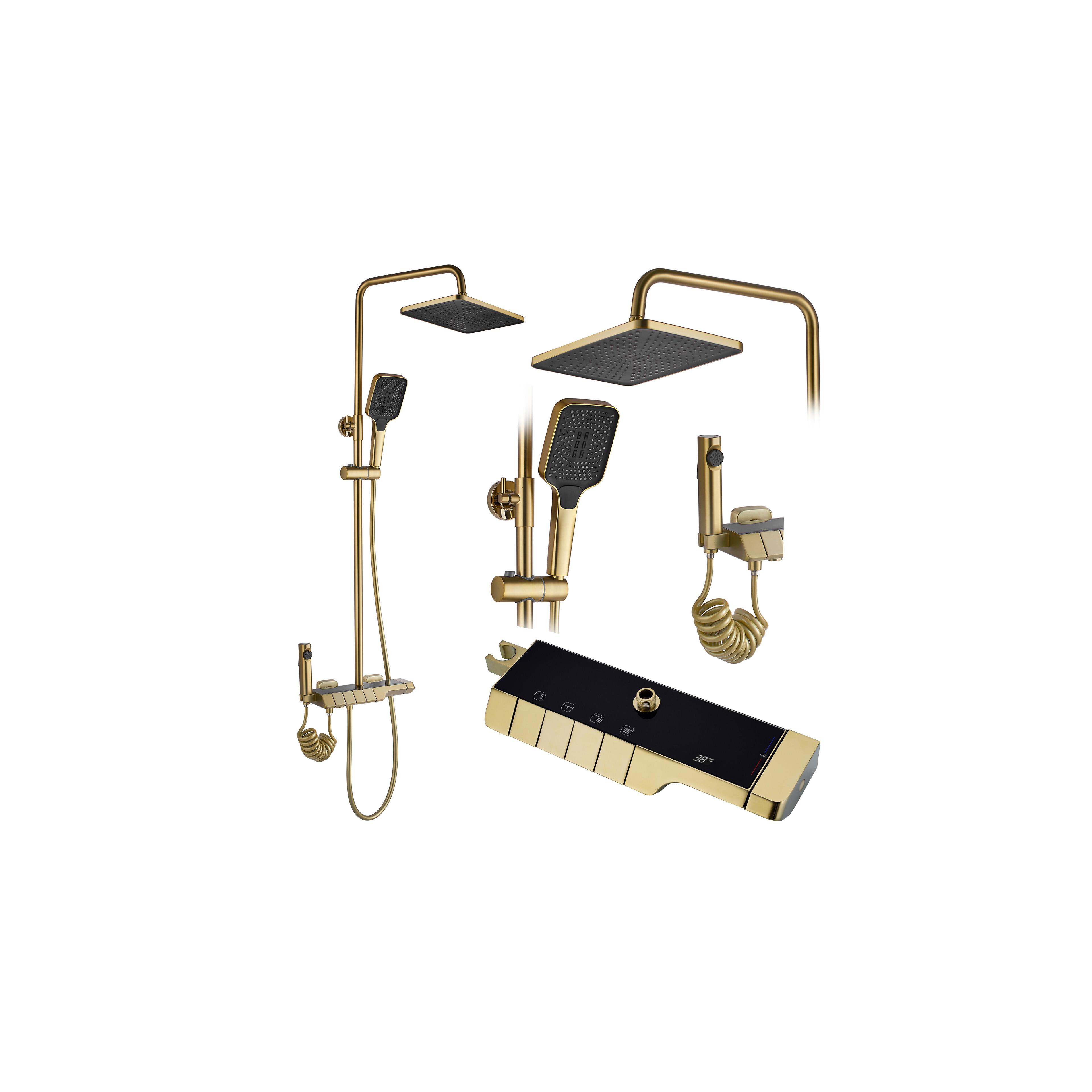 Shower set with thermostatic mixer REA ROB Gold Brush
