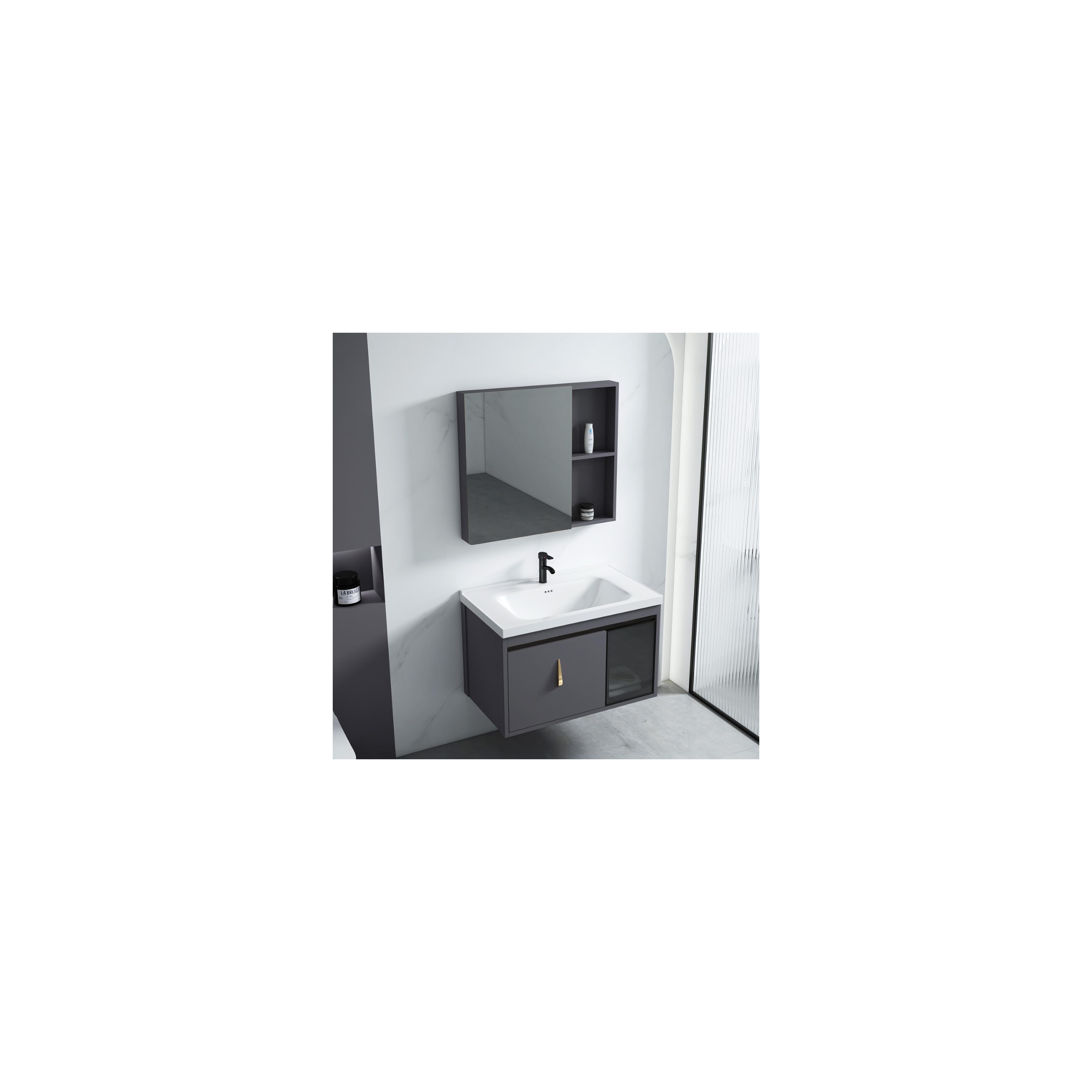 Ensemble de meubles de salle de bain Paris 60cm Grey meuble avec lavabo + miroir + étagère
