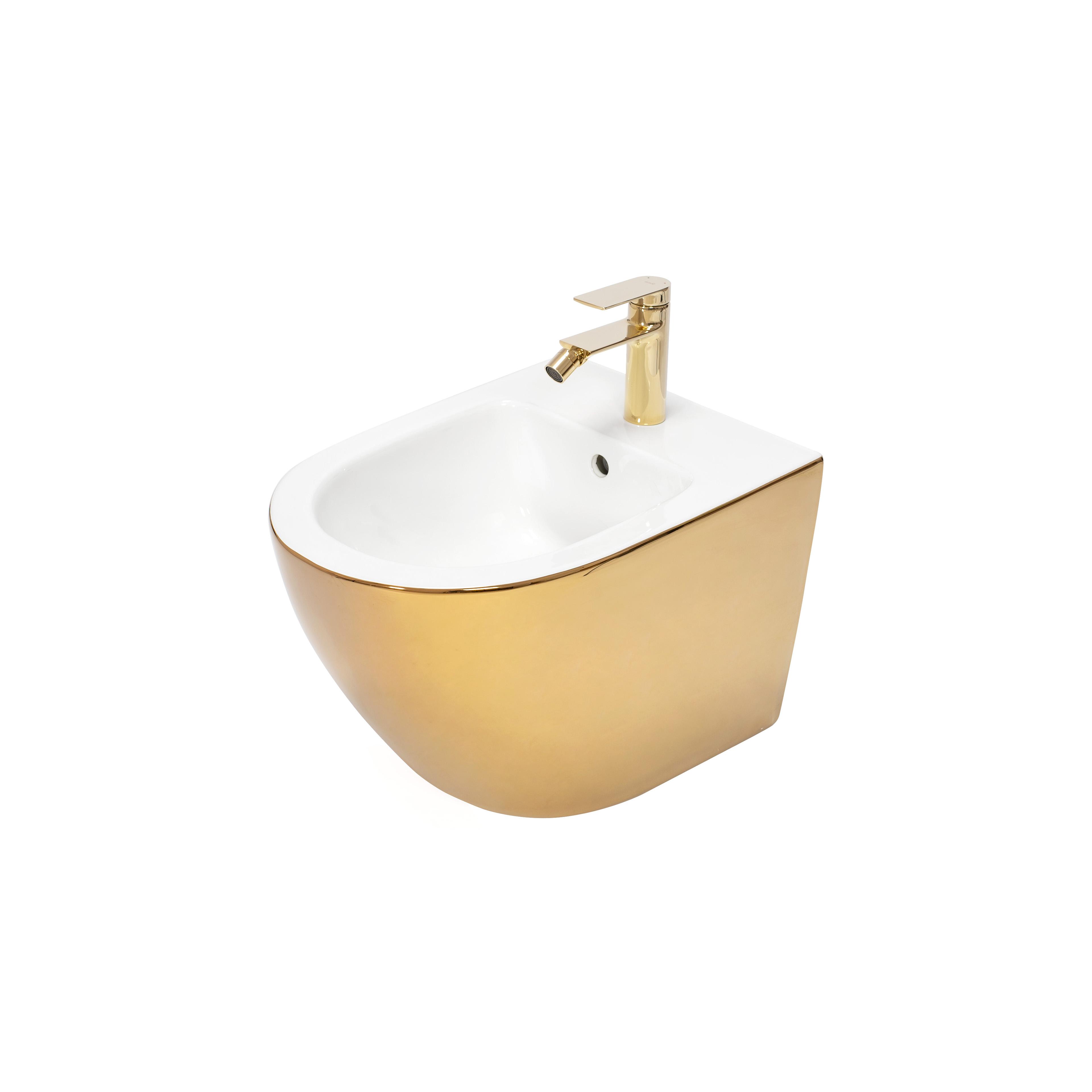 Set Toilet bowl WC CARLO Flat + Bidet CARLO MINI GOLD/WHITE