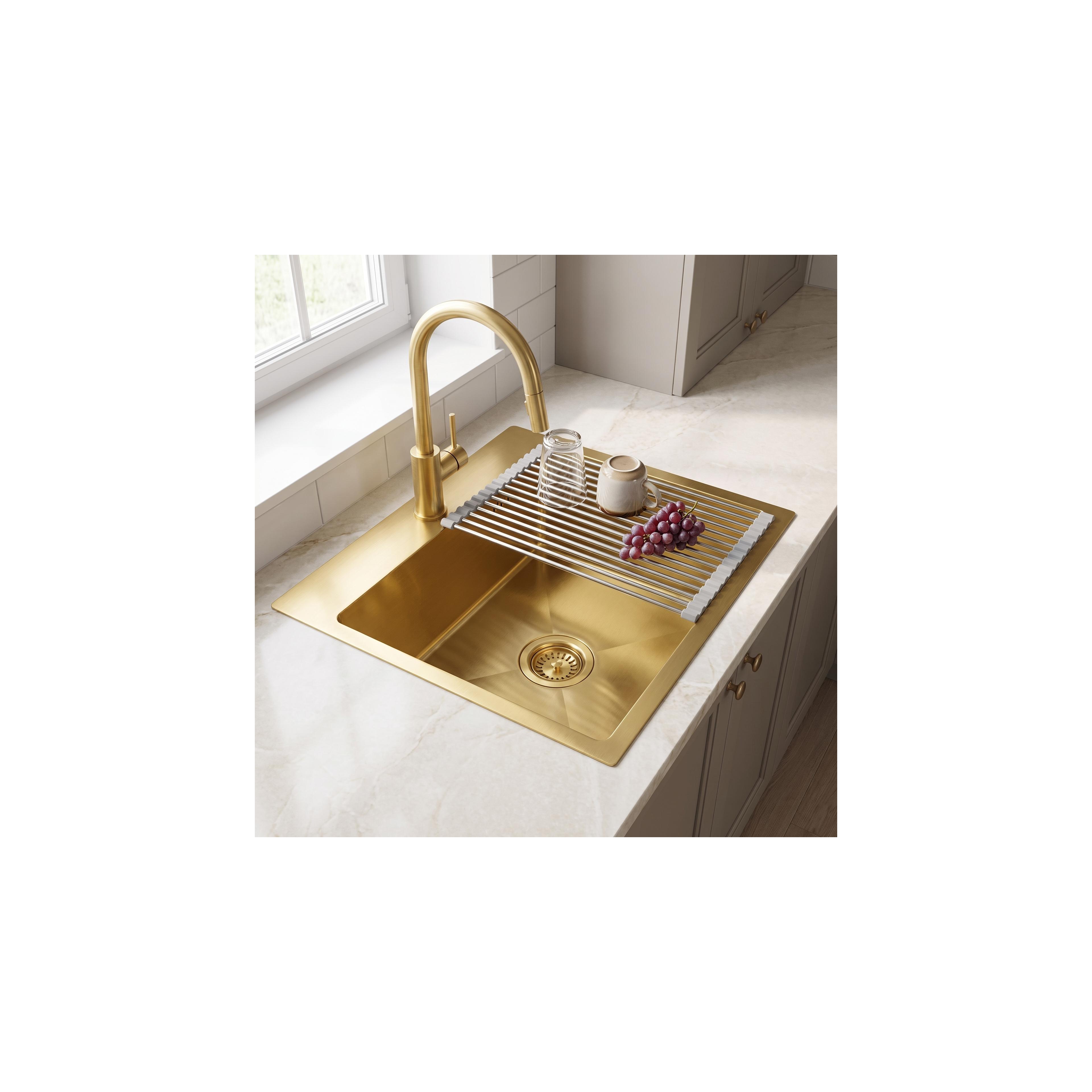 Steel sink with 3-piece accessory set REA Leo 40 Brush Gold