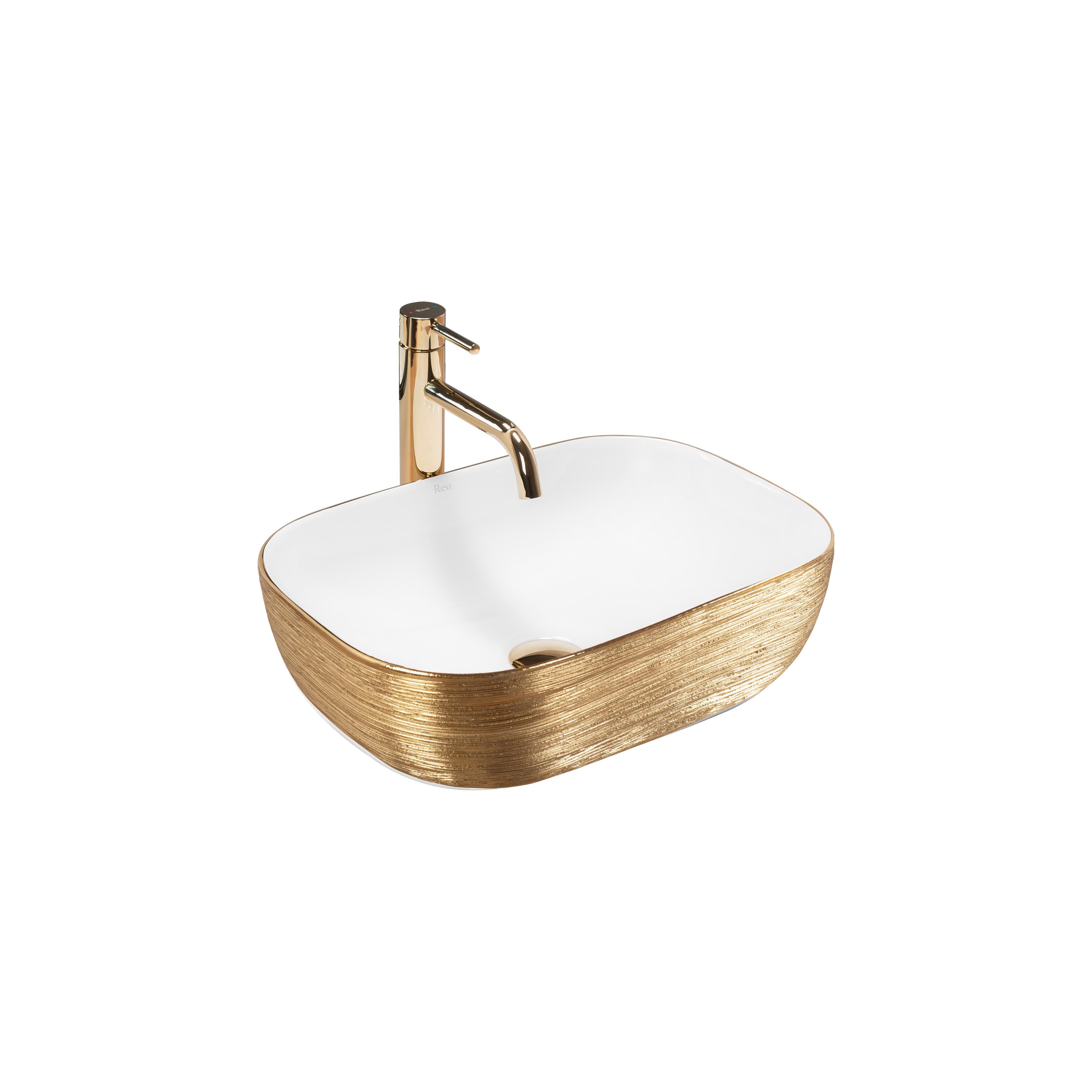 Umywalka nablatowa Rea Belinda White GOLD BRUSH