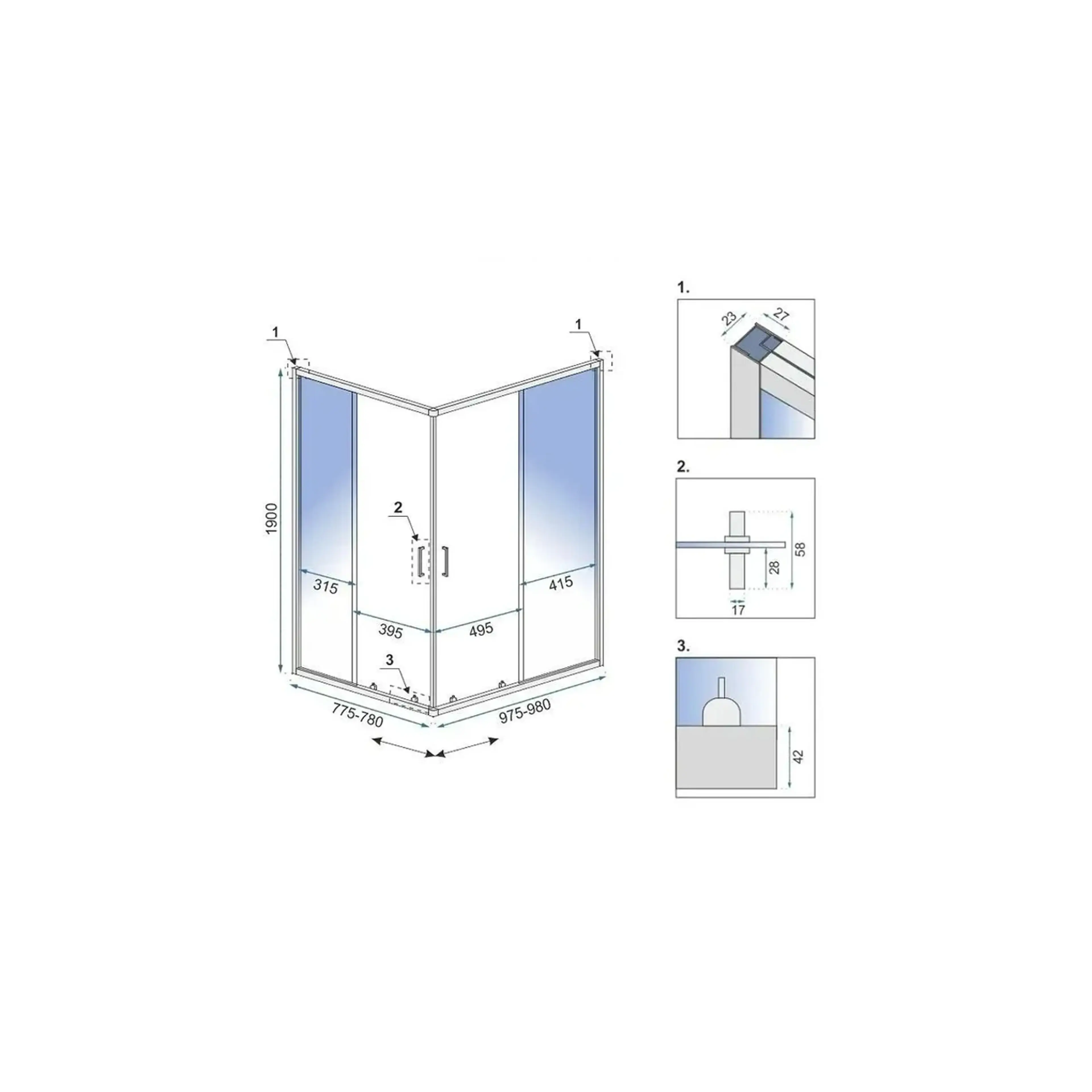 Cabine de douche Rea City 80x100  Brush Copper