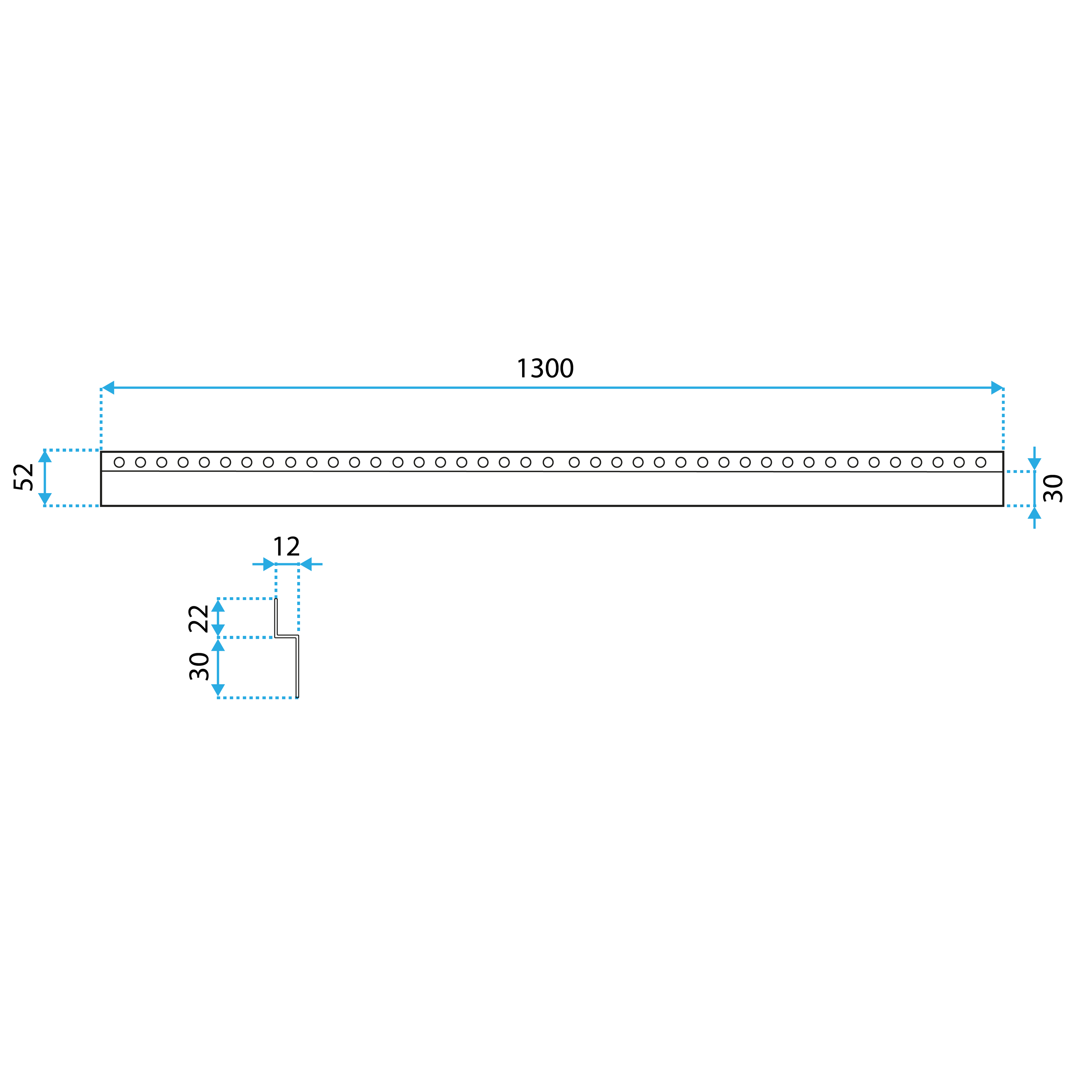Front shower tray strip 130cm Black