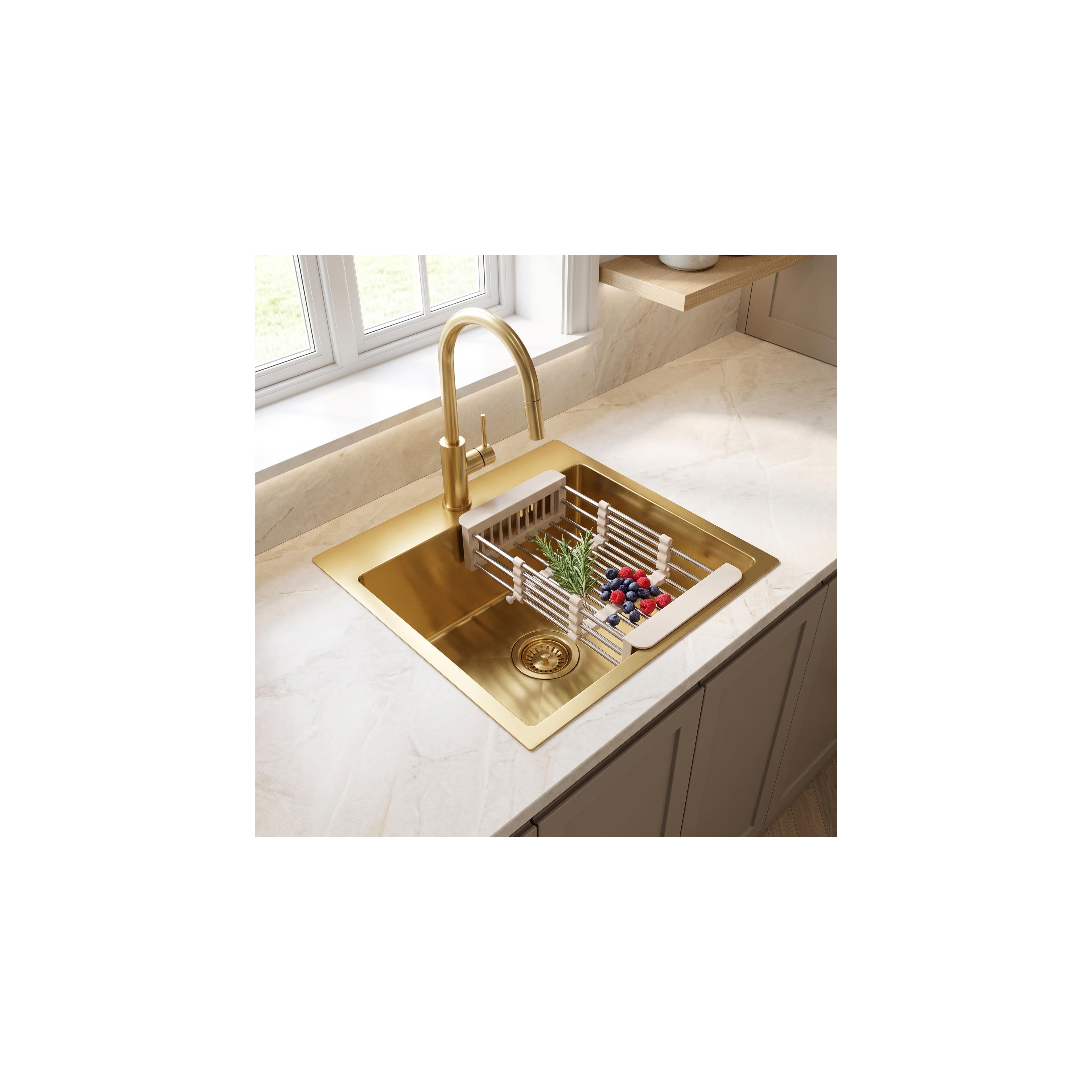 Steel sink with 3-piece accessory set REA Leo 40 Brush Gold
