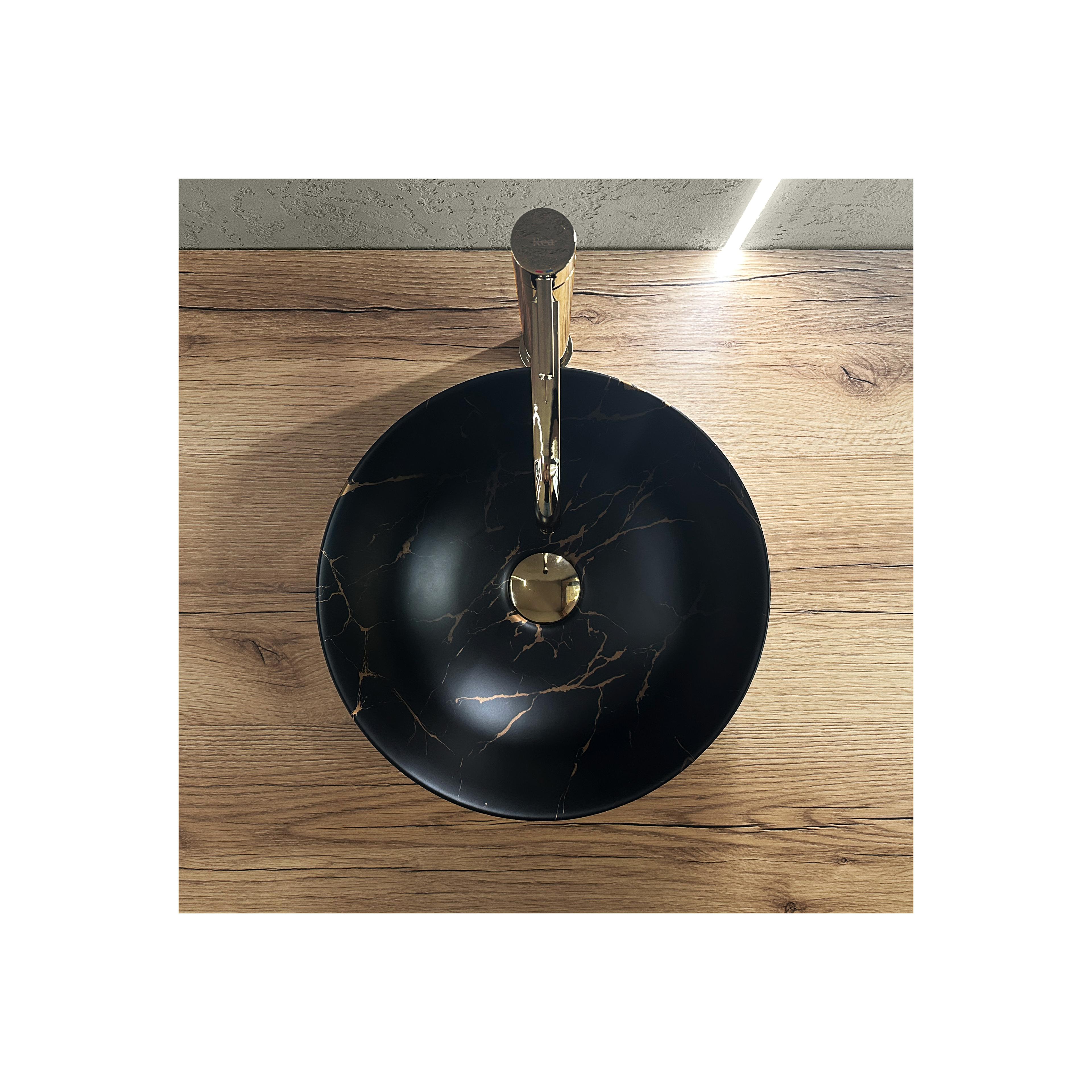 Ceramic Countertop Basin Rea Stella Black Marble Brush