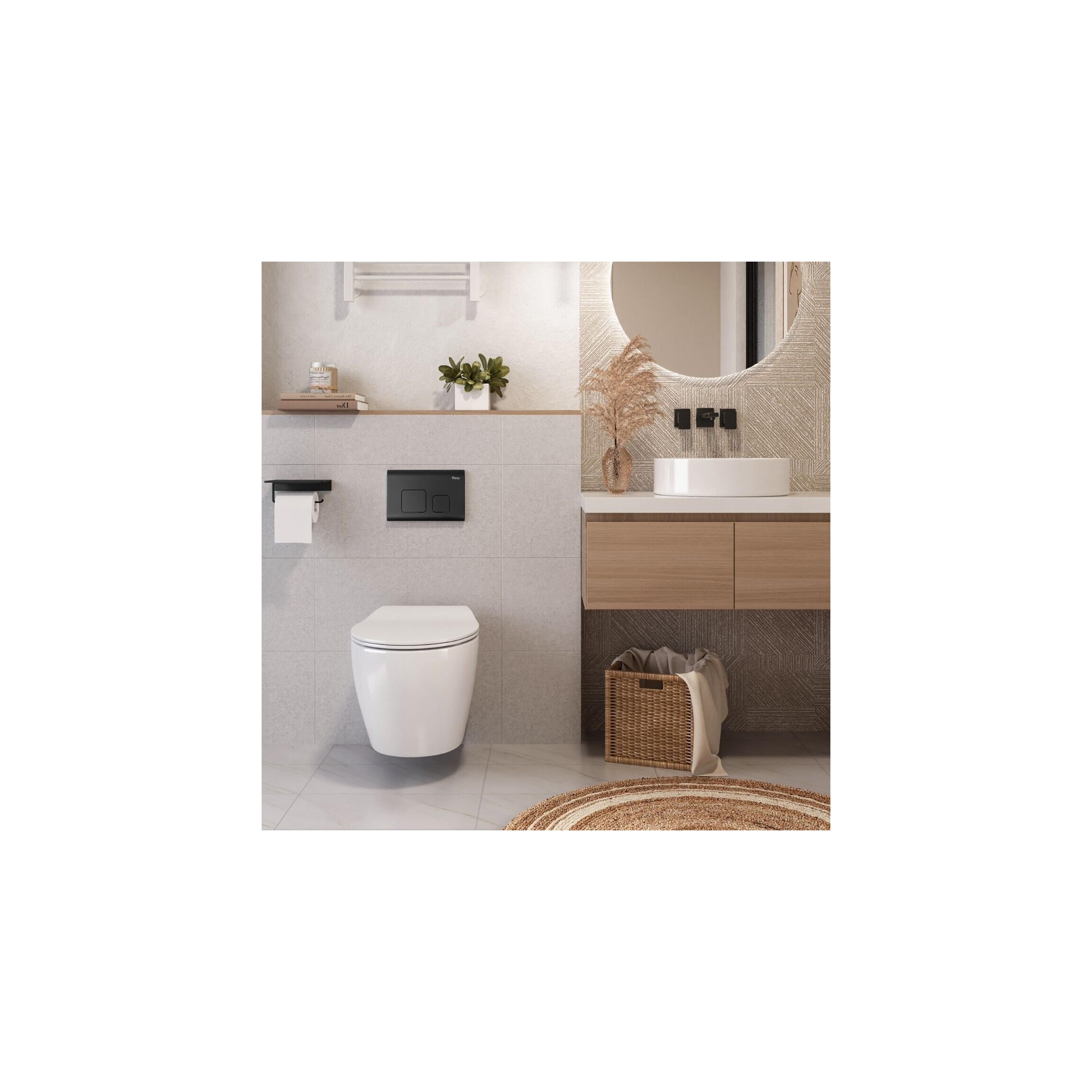 Frame set wall hung toilet bowl with button F Black