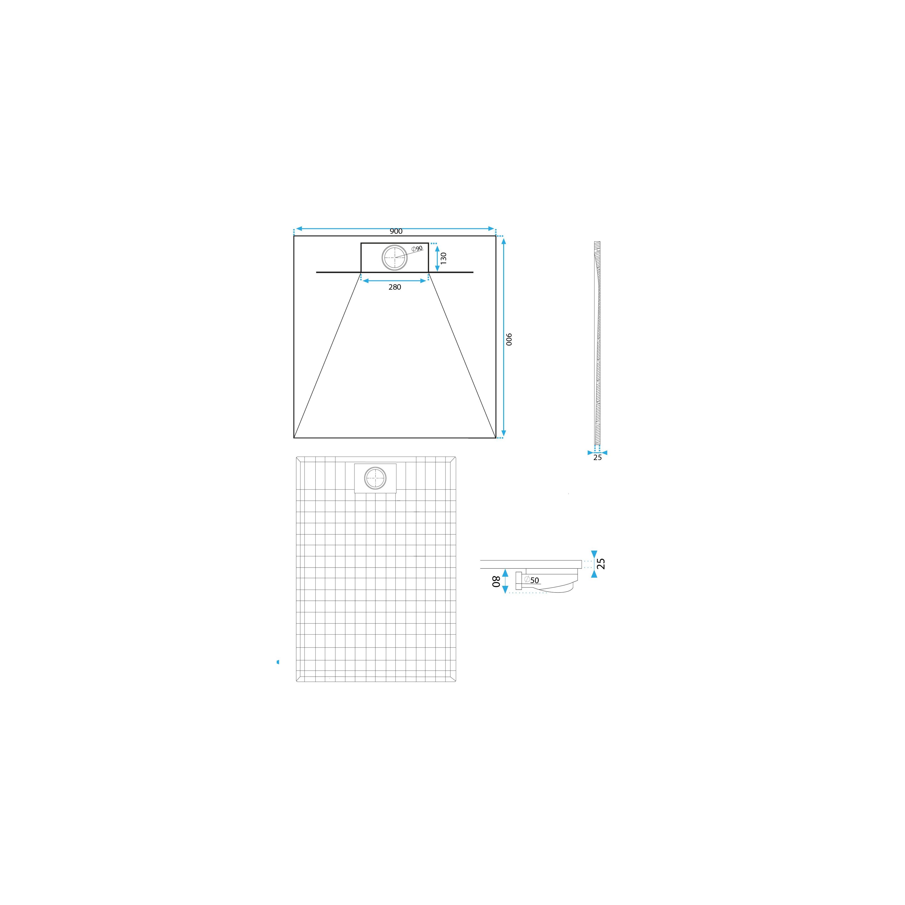 Shower tray Bazalt Grey 90x90