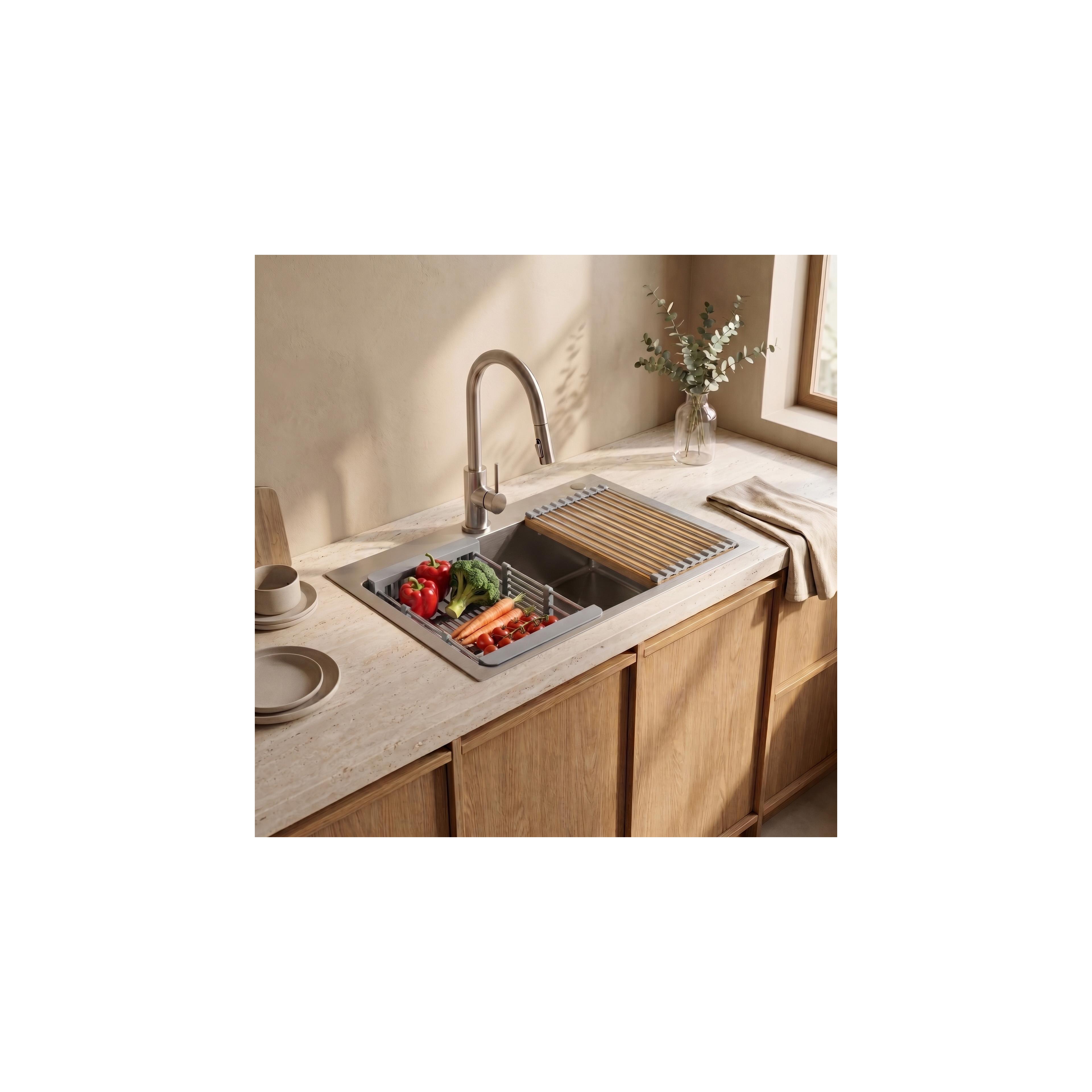 Steel sink with 3-piece accessory set REA Liam Brush Nickel
