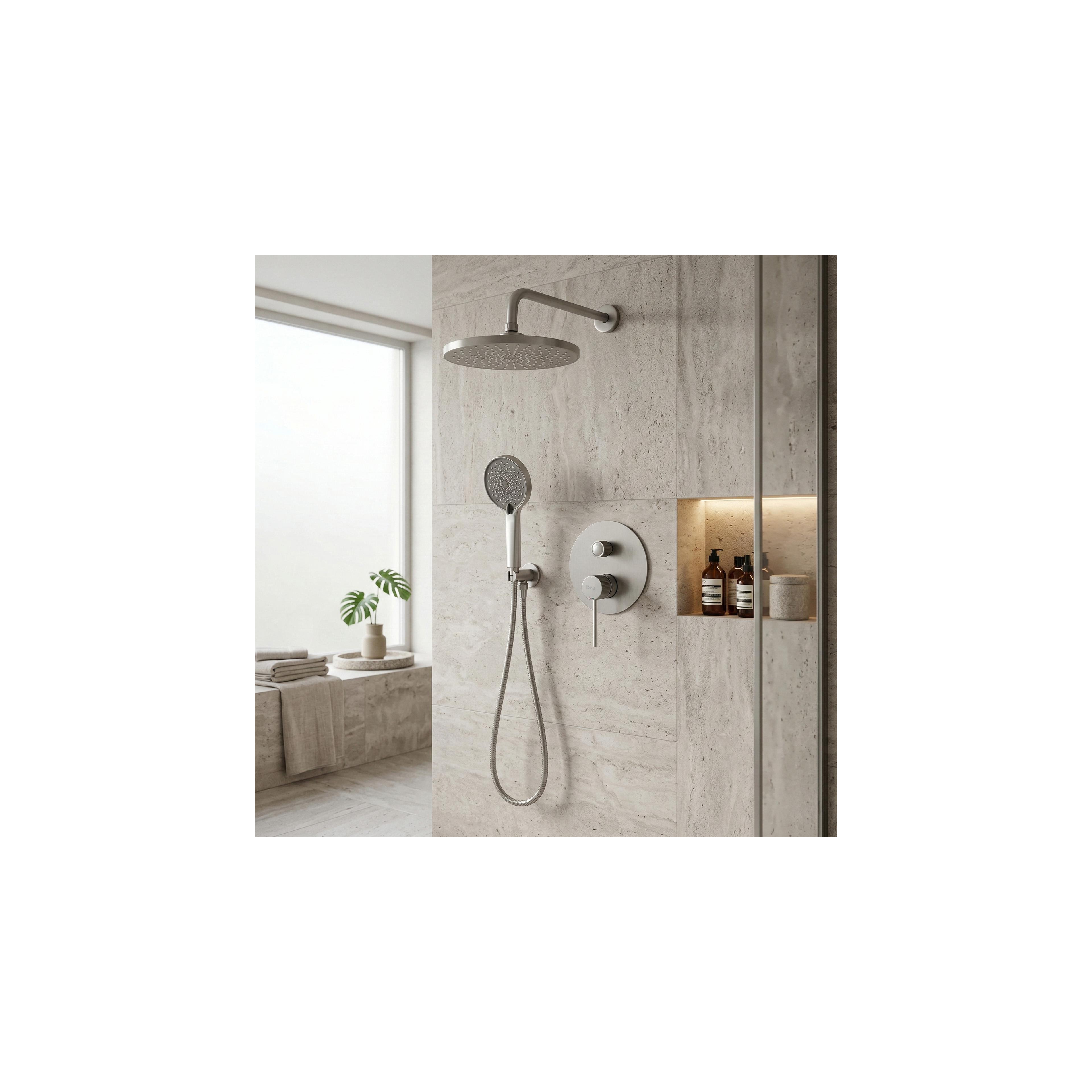 Rea Lungo Stripe Nickel Brush juodas paslėptas dušo rinkinys + DĖŽUTĖ