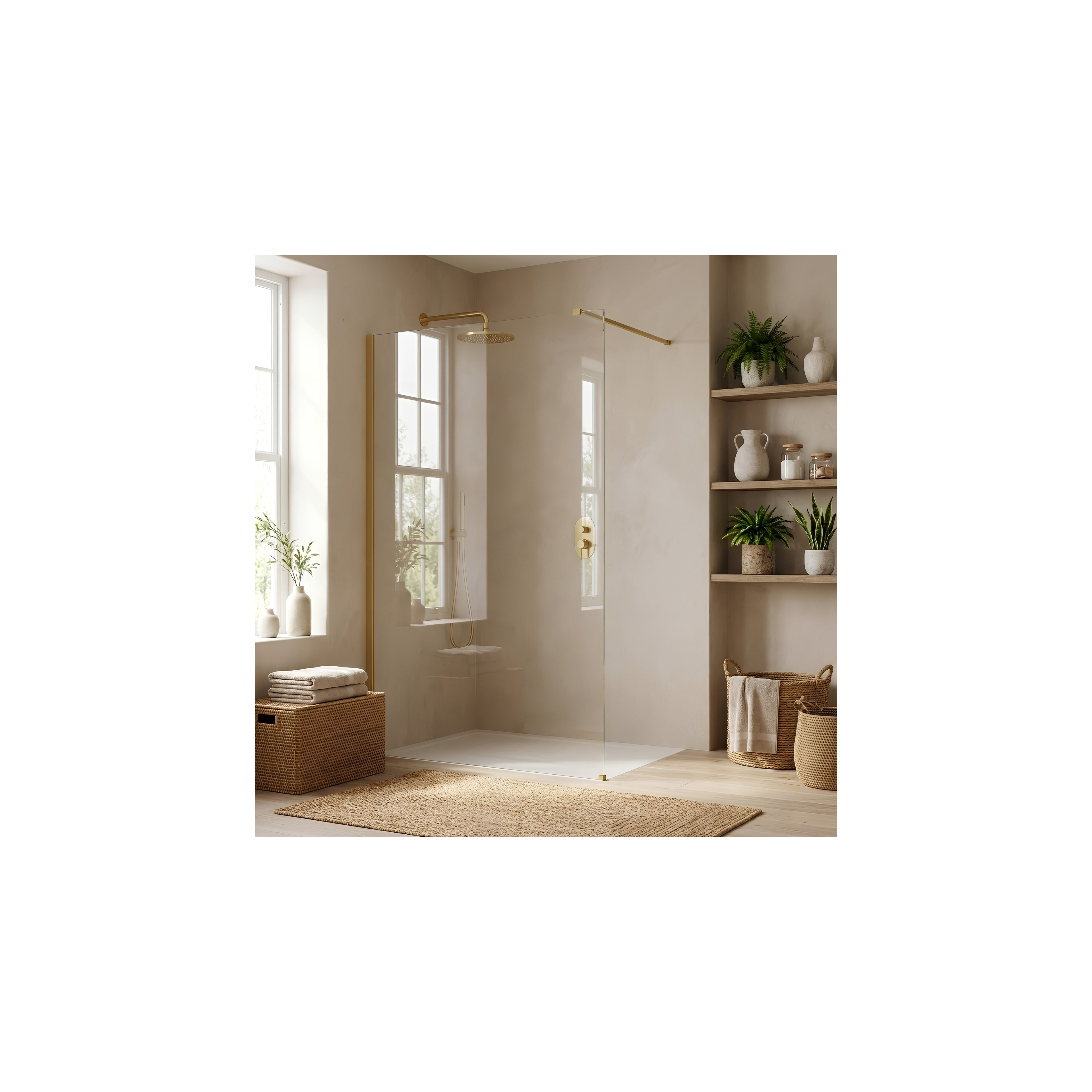 Walk-in suihkuseinä Rea Flexi Transparent / Brush Gold 70
