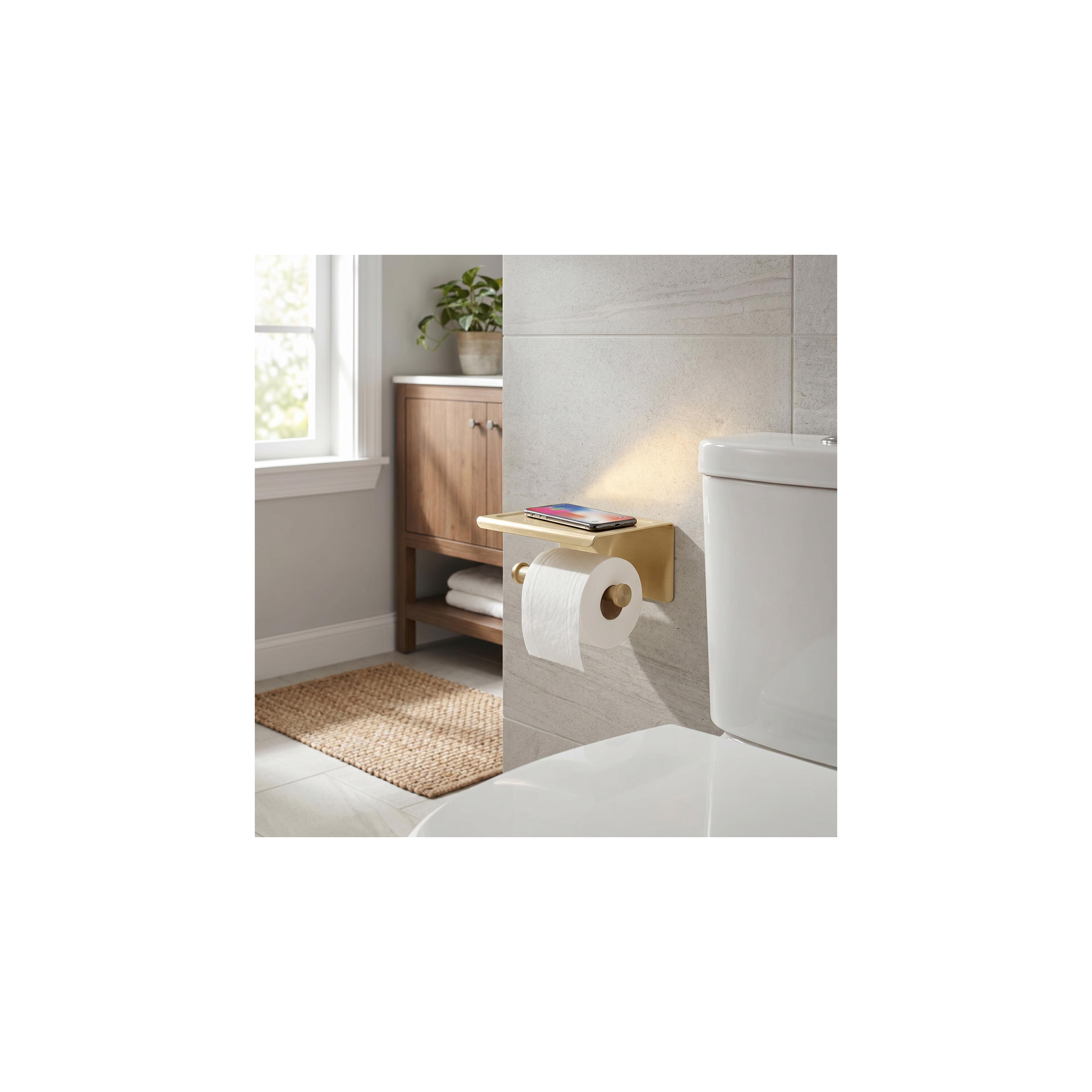Toilet paper holder with shelf 6613 Modern Gold Brush