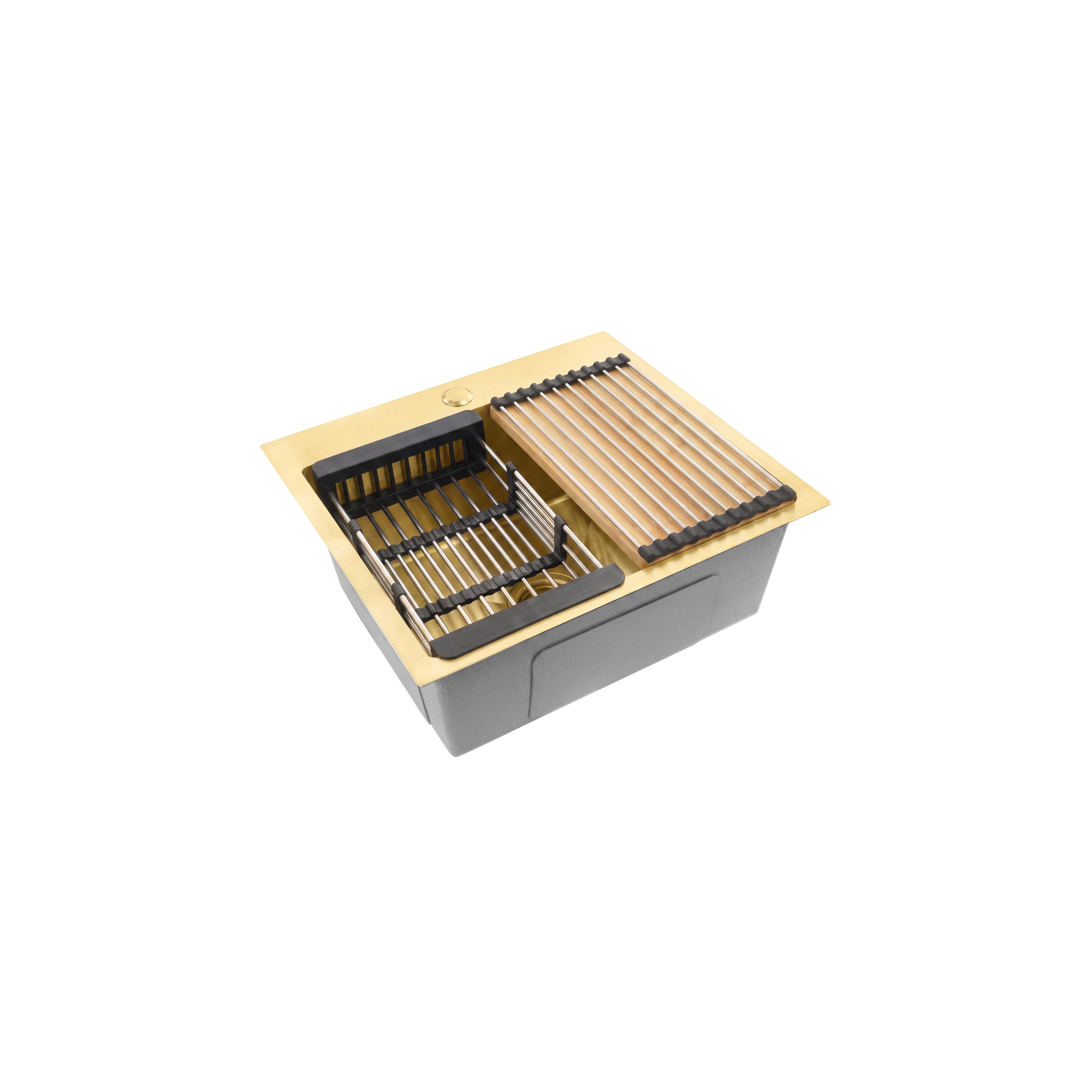 Стоманена мивка с комплект аксесоари 3 бр. REA Leo 50 Brush Gold