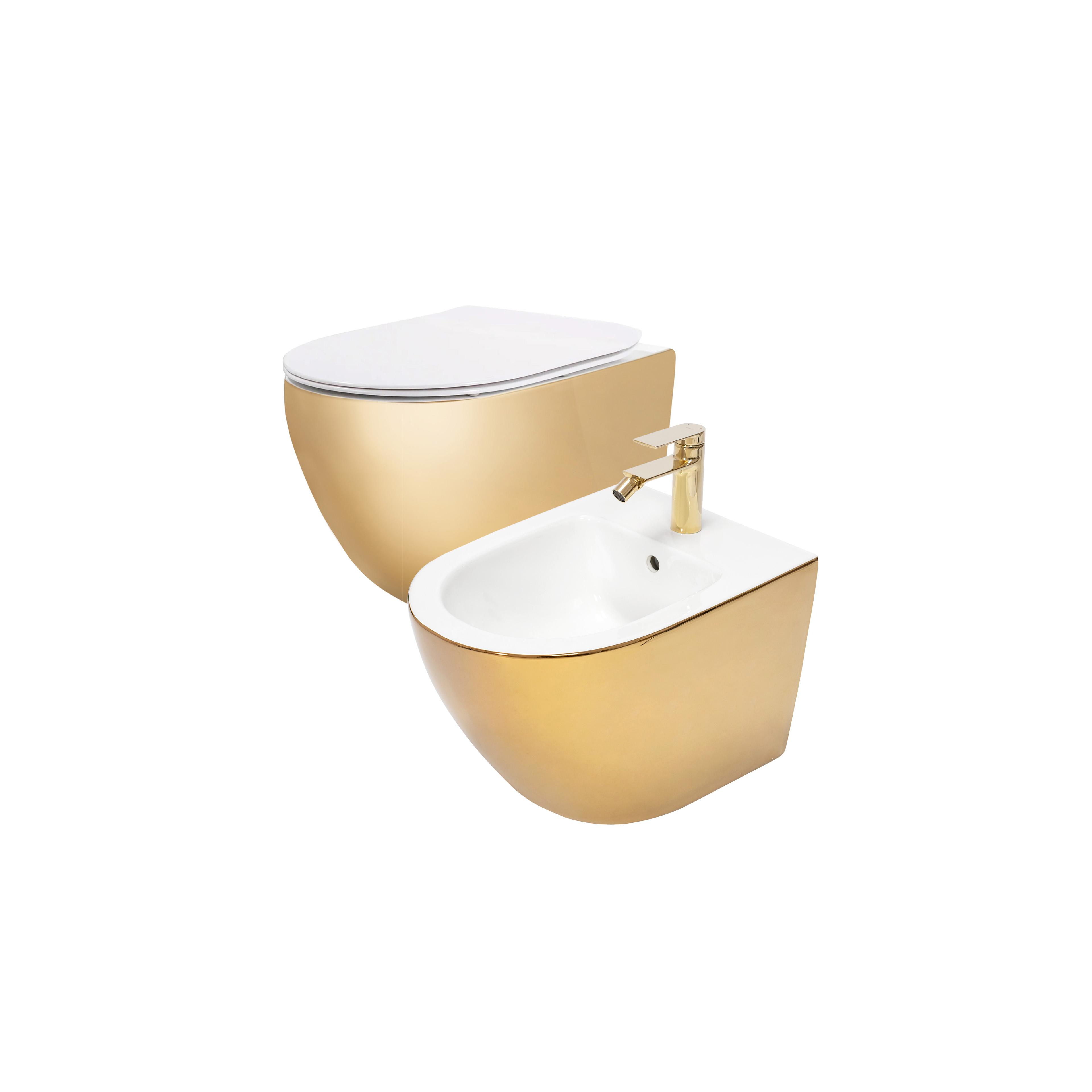 Set Toilet bowl WC CARLO Flat + Bidet CARLO MINI GOLD/WHITE