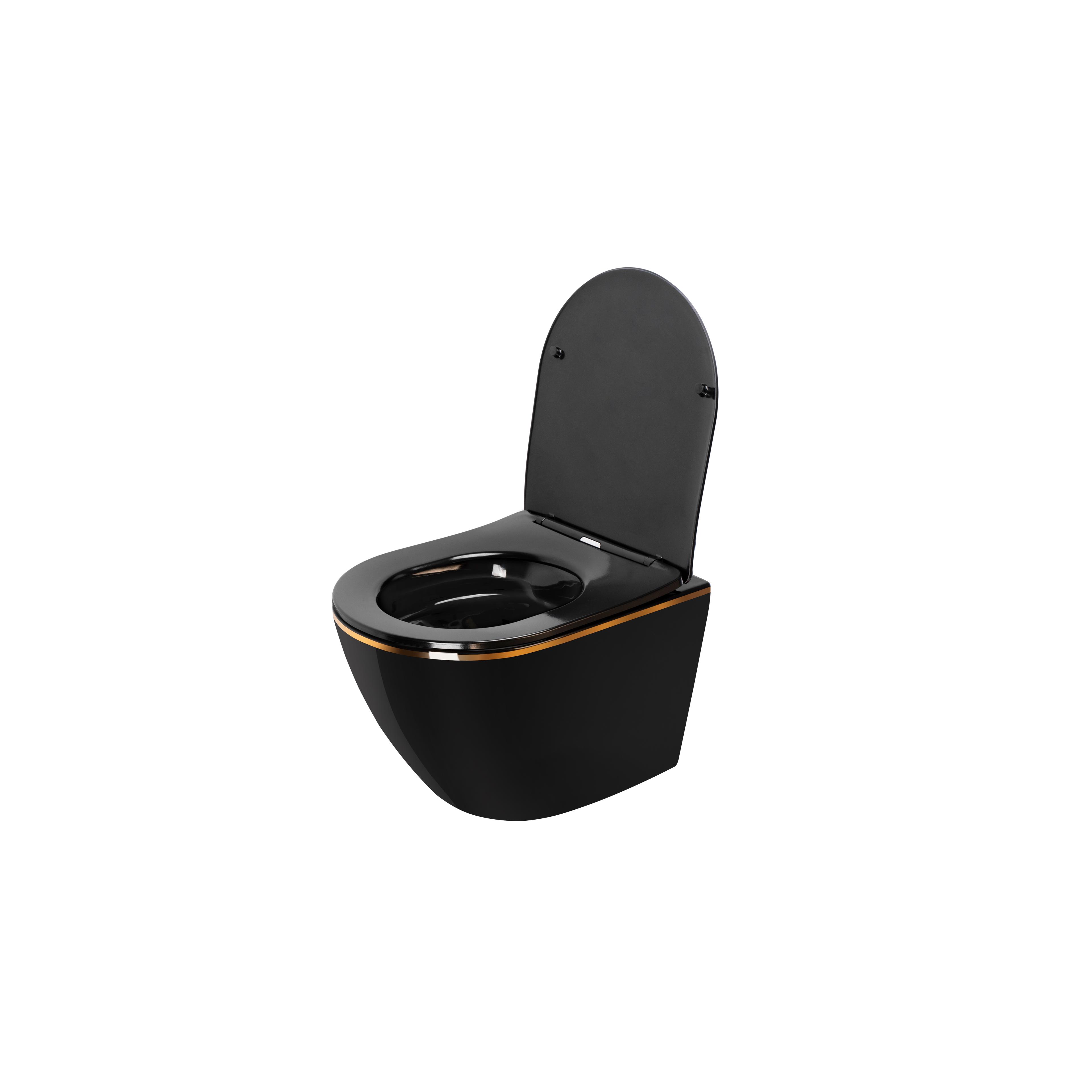 WC Schüssel Randlos CARLO Mini Rimless Duroplast Flat Black Gold Edge