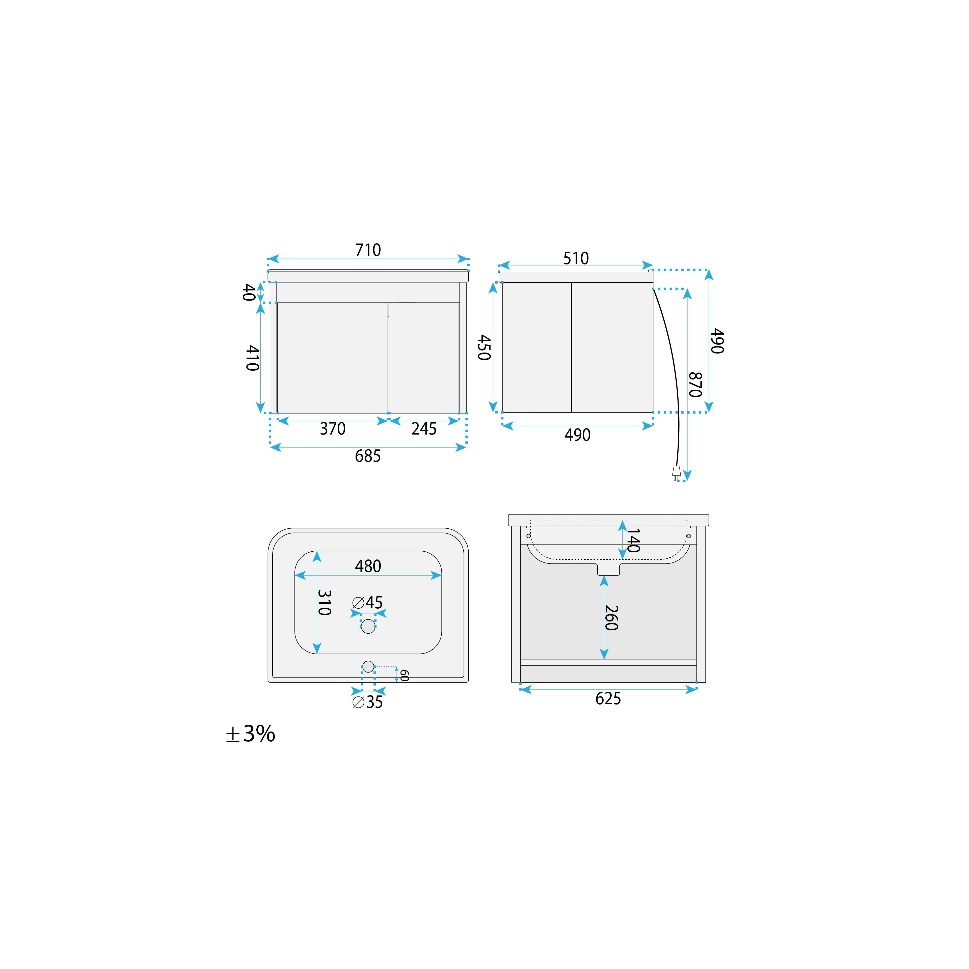 Bathroom furniture set with washbasin Sora DE07-70 Oak 70CM